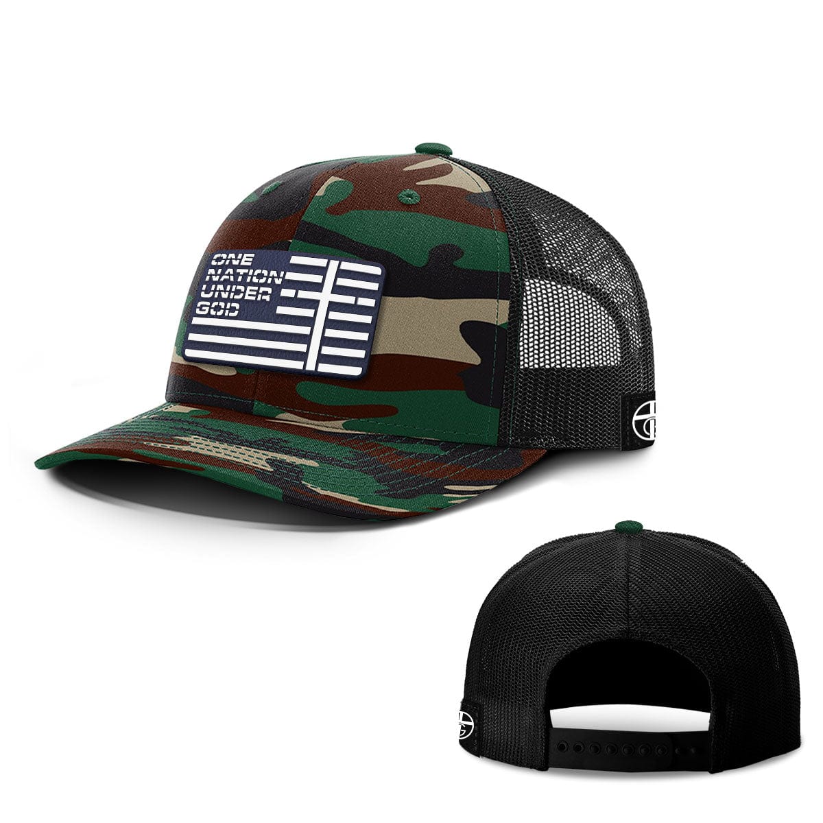 Our True God Hat Snapback / Green Camo and Black / One Size One Nation Under God Flag Navy PVC Patch Hats