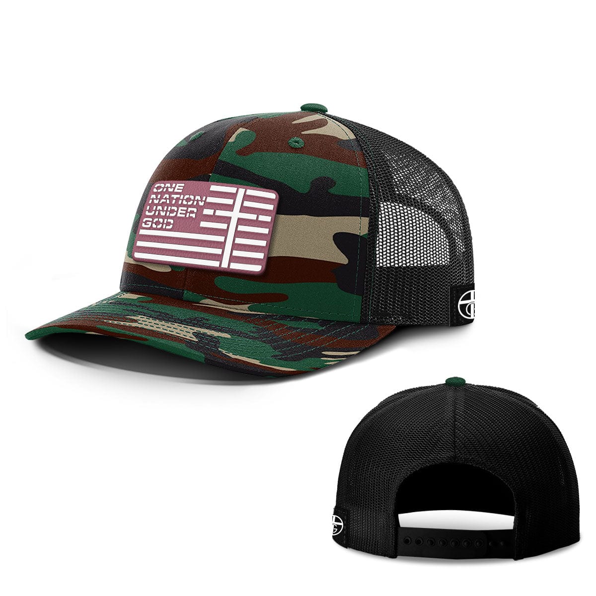 Our True God Hat Snapback / Green Camo and Black / One Size One Nation Under God Flag Pink PVC Patch Hats