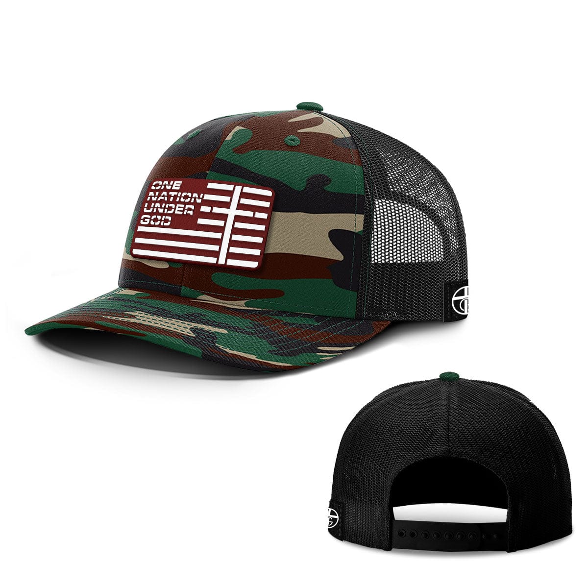 Our True God Hat Snapback / Green Camo and Black / One Size One Nation Under God Flag Red PVC Patch Hats