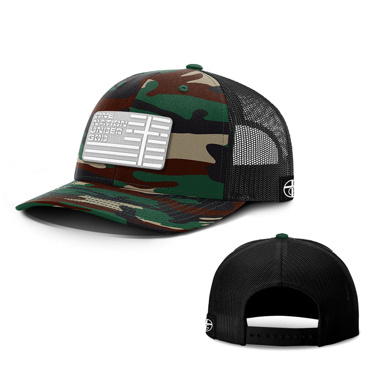 Our True God Hat Snapback / Green Camo and Black / One Size One Nation Under God Flag White PVC Patch Hats