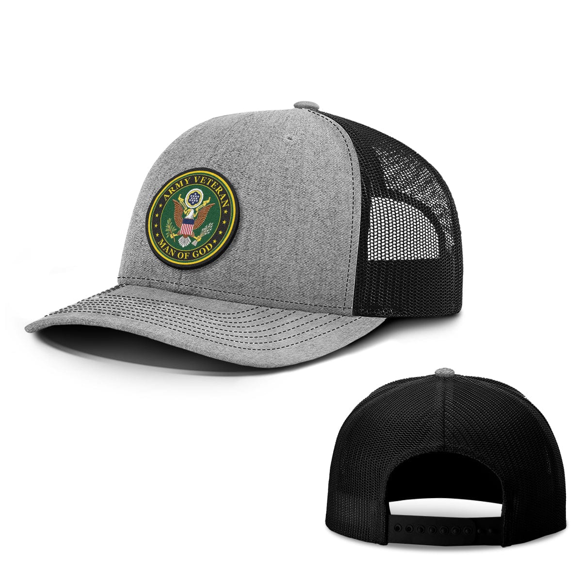 Our True God Hat Snapback / Heather and Black / One Size Army Veteran -Man Of God Patch Hats