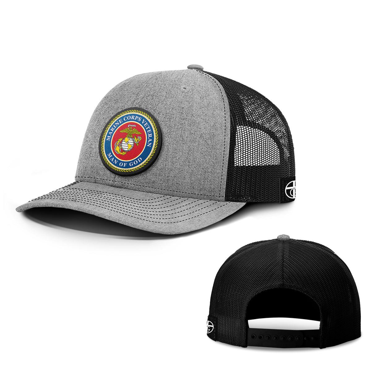 Our True God Hat Snapback / Heather and Black / One Size Marine Corps Veteran -Man Of God Circle Patch Hats