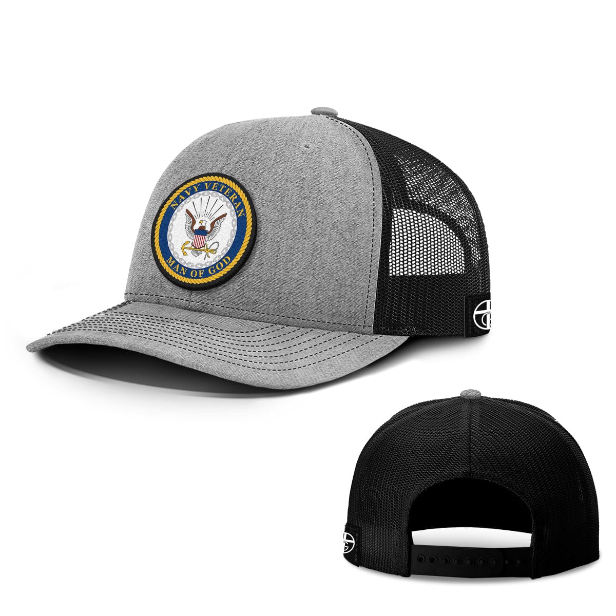 Our True God Hat Snapback / Heather and Black / One Size Navy Veteran -Man Of God Patch Hats