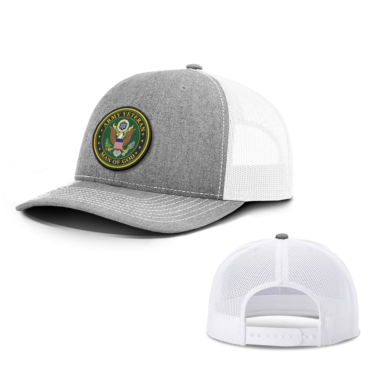 Our True God Hat Snapback / Heather and White / One Size Army Veteran -Man Of God Patch Hats