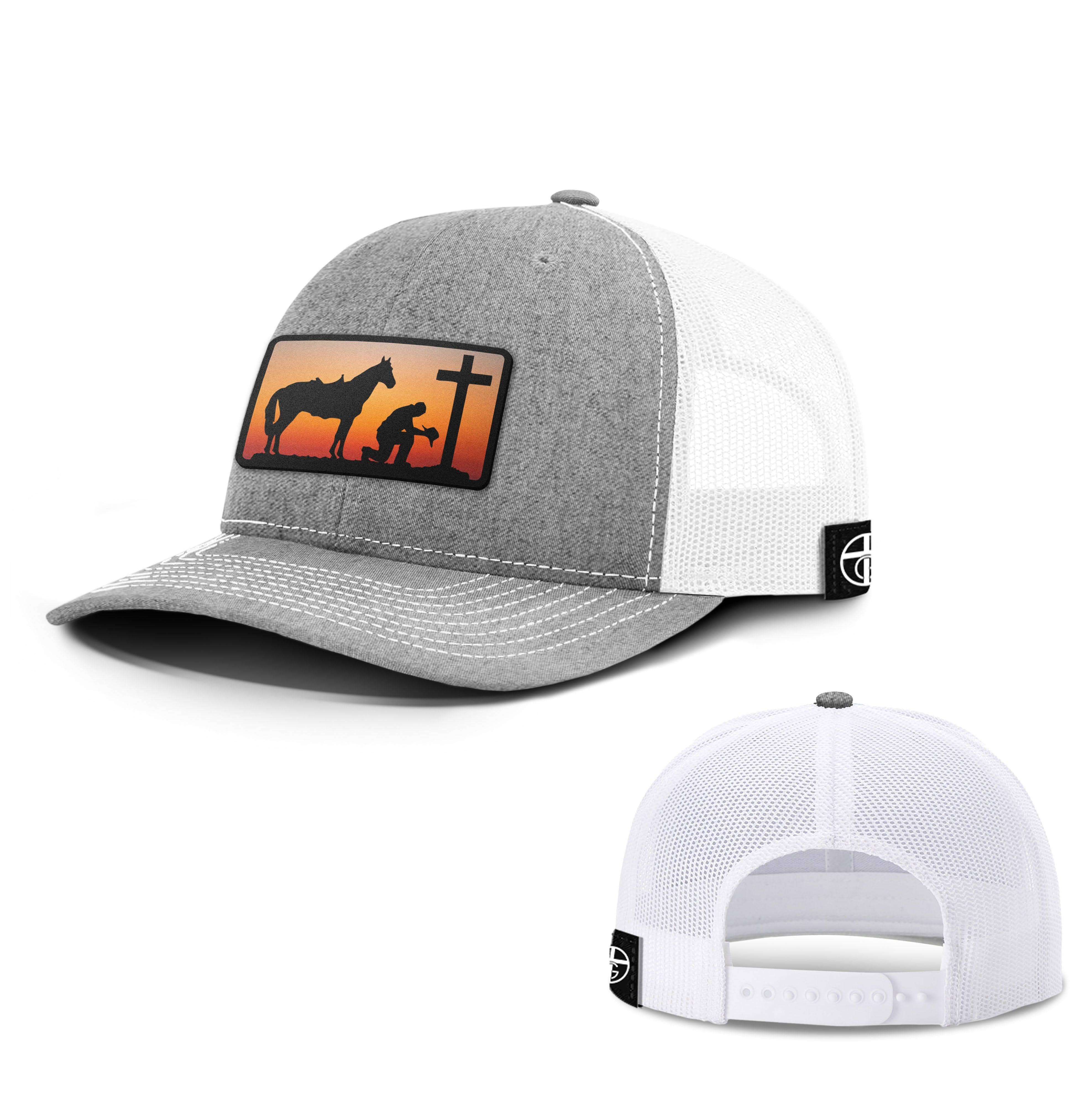 Our True God Hat Snapback / Heather and White / One Size Kneeling Cowboy Patch Hats