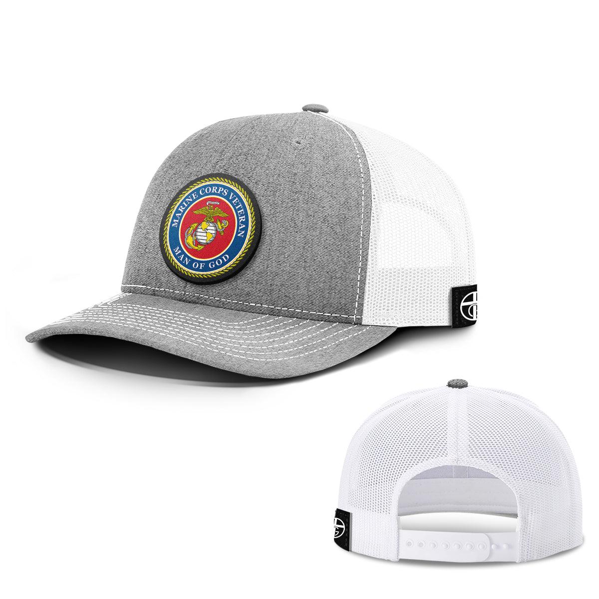 Our True God Hat Snapback / Heather and White / One Size Marine Corps Veteran -Man Of God Circle Patch Hats