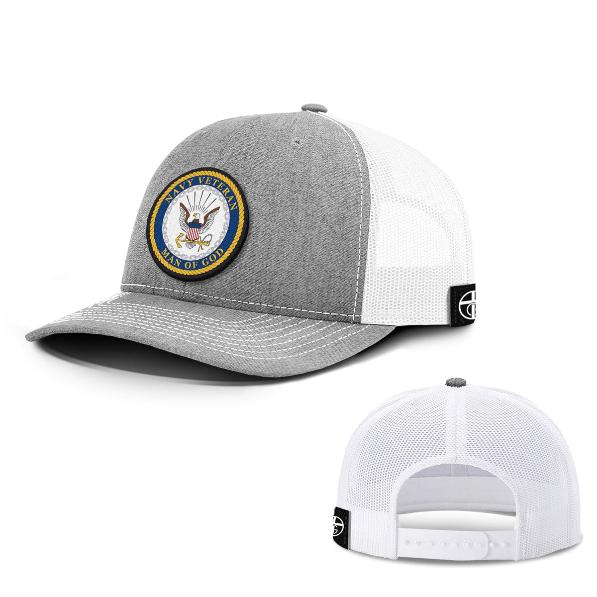 Our True God Hat Snapback / Heather and White / One Size Navy Veteran -Man Of God Patch Hats