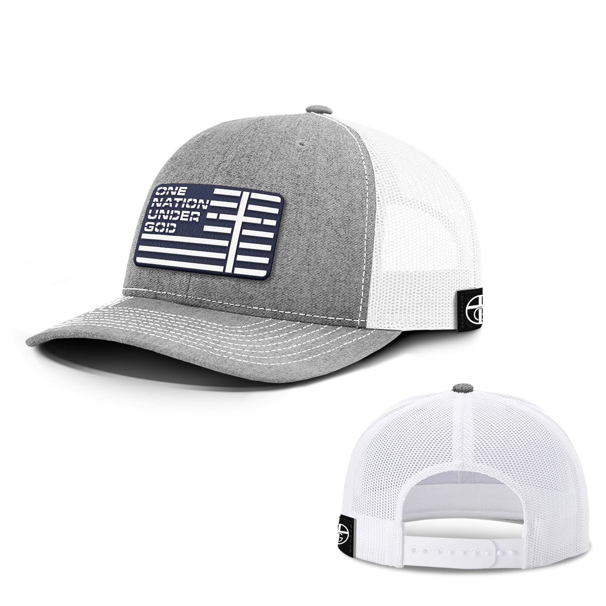 Our True God Hat Snapback / Heather and White / One Size One Nation Under God Flag Navy PVC Patch Hats