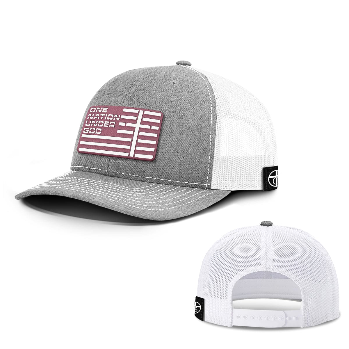 Our True God Hat Snapback / Heather and White / One Size One Nation Under God Flag Pink PVC Patch Hats