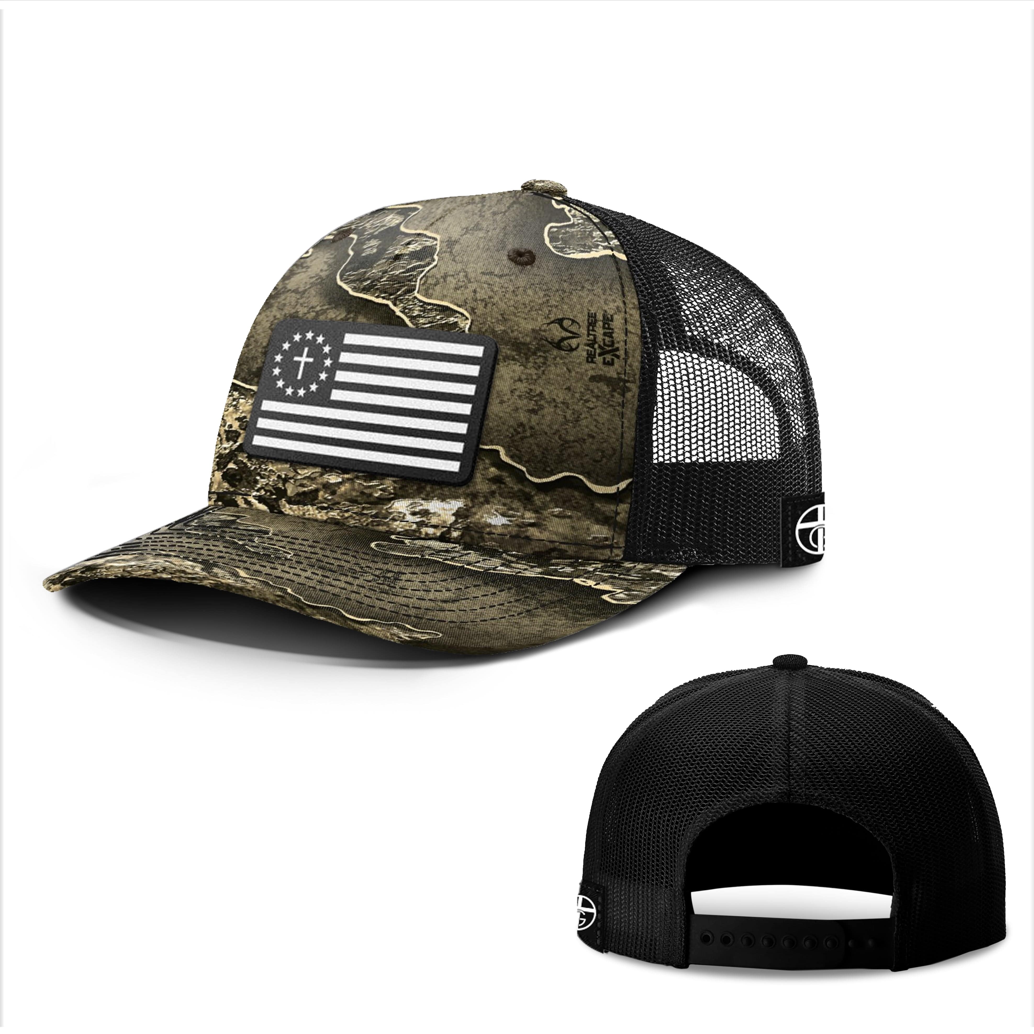 Our True God Hat Snapback / RealTree Excape and Black / One Size One Nation Under God White Leather Patch Hunting Hats