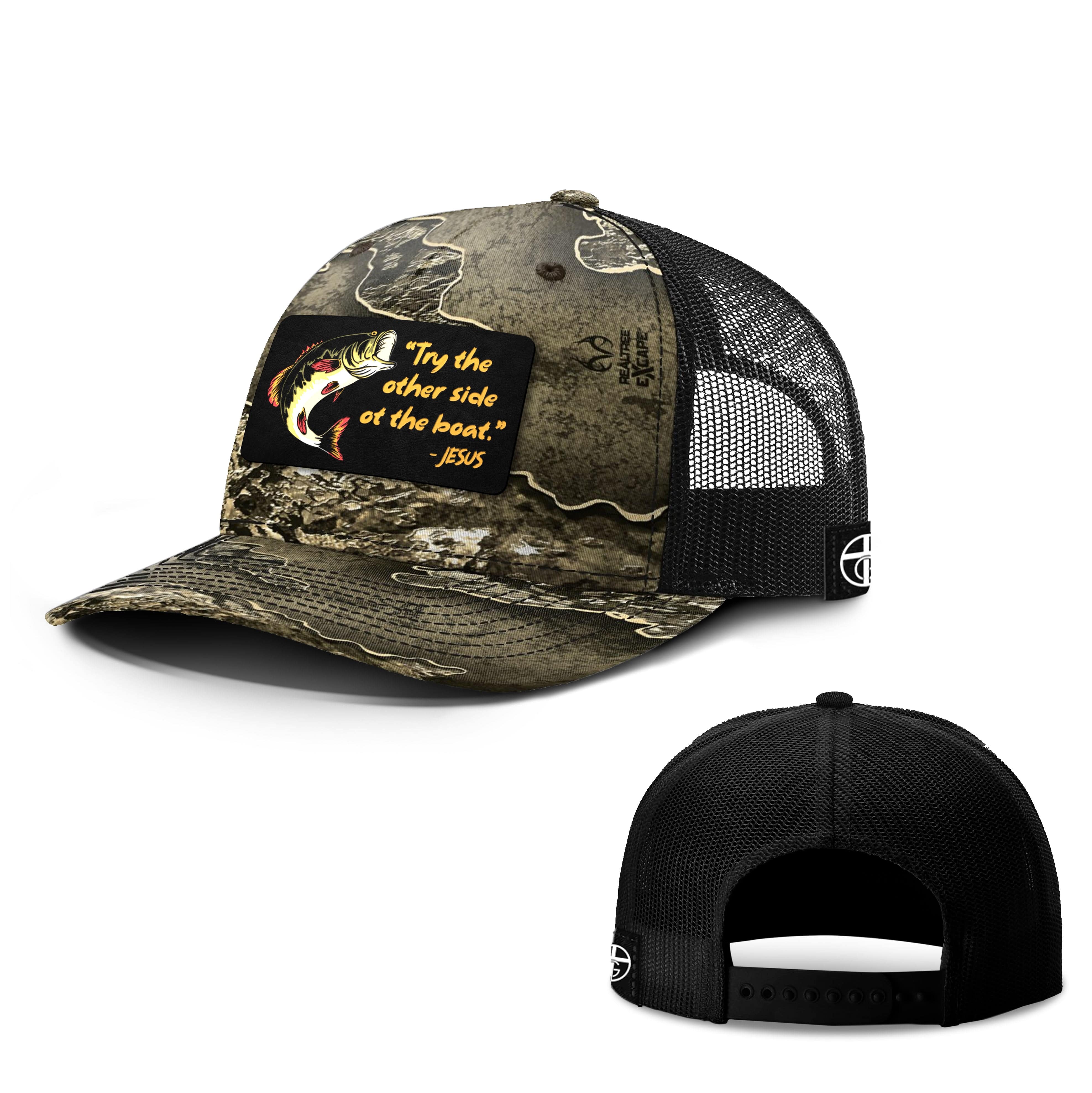 Our True God Hat Snapback / RealTree Excape and Black / One Size Try The Other Side Of The Boat Patch Hunting Hats