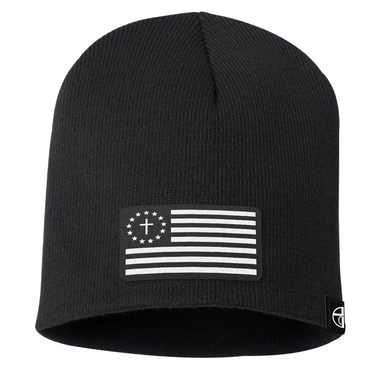 Our True God Hat Uncuffed Beanies / Black / One Size One Nation Under God White Leather Patch Beanies