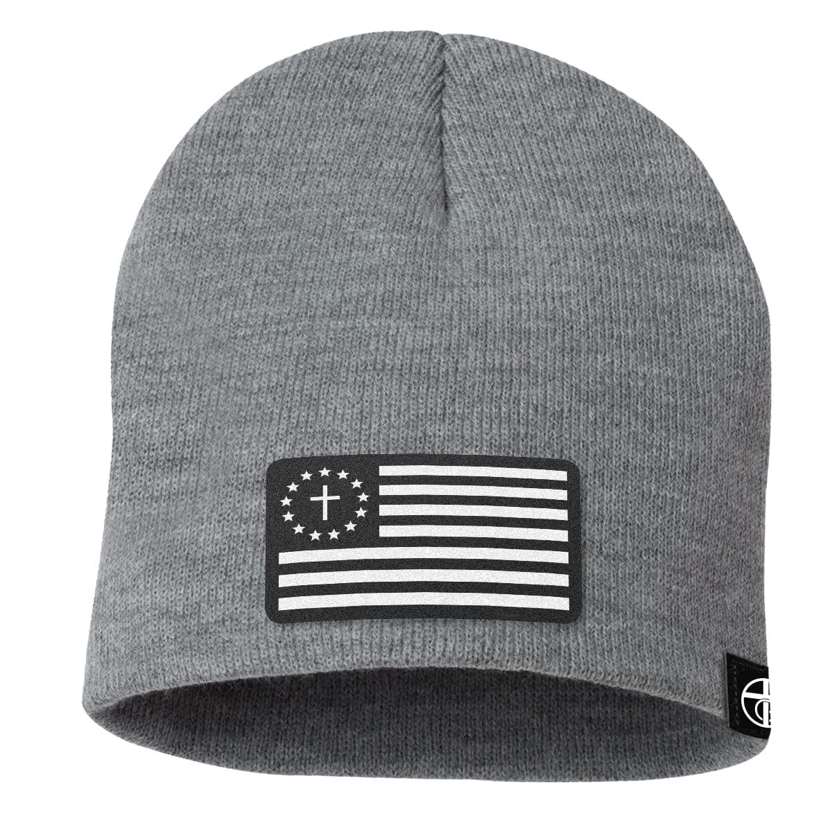 Our True God Hat Uncuffed Beanies / Grey / One Size One Nation Under God White Leather Patch Beanies