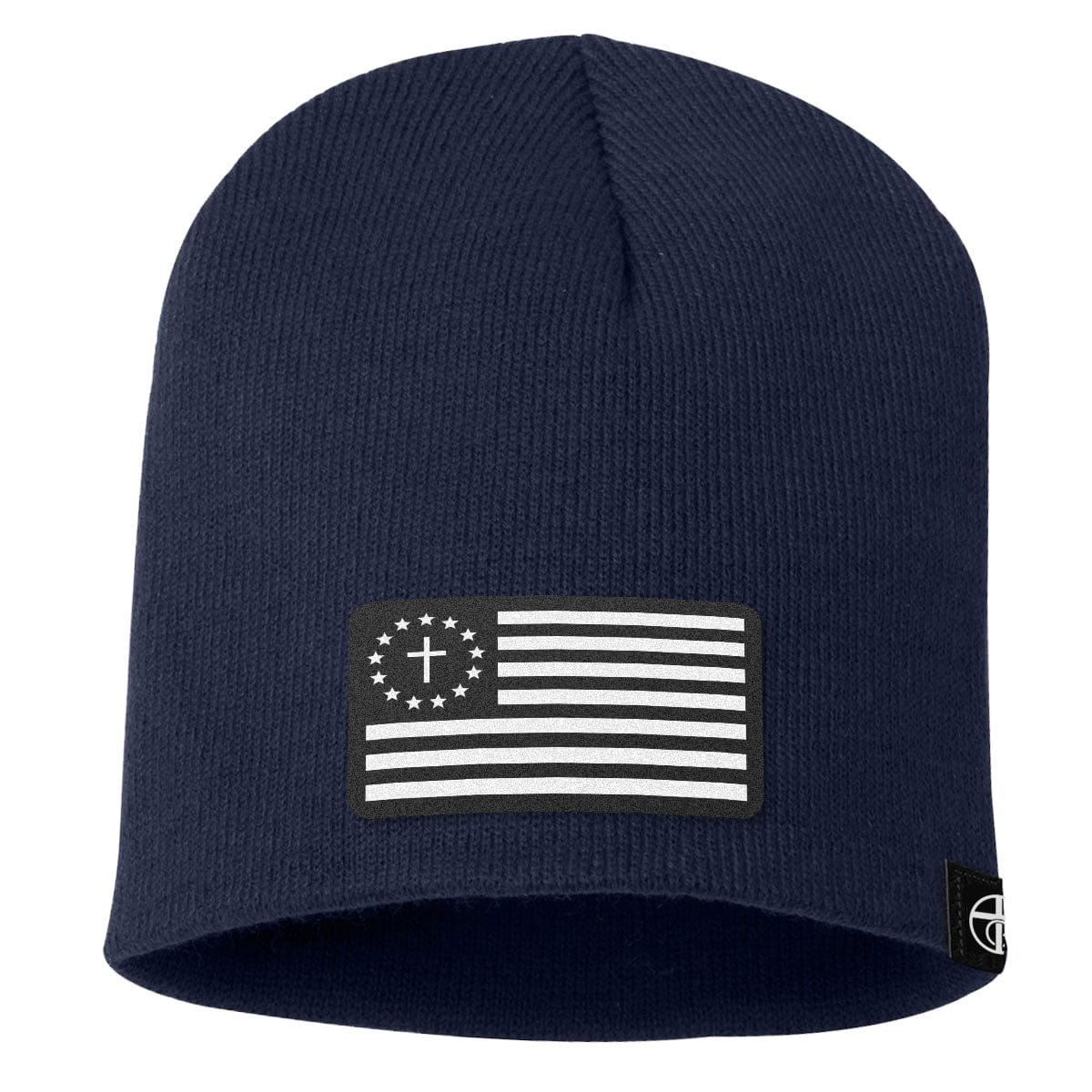 Our True God Hat Uncuffed Beanies / Navy / One Size One Nation Under God White Leather Patch Beanies