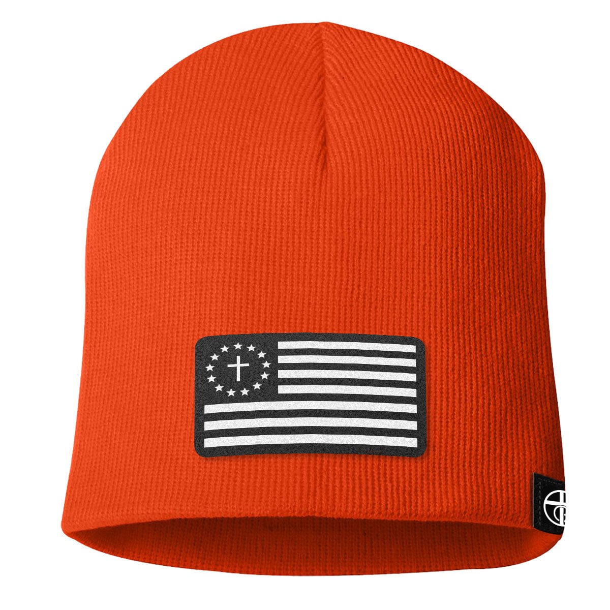 Our True God Hat Uncuffed Beanies / Orange / One Size One Nation Under God White Leather Patch Beanies