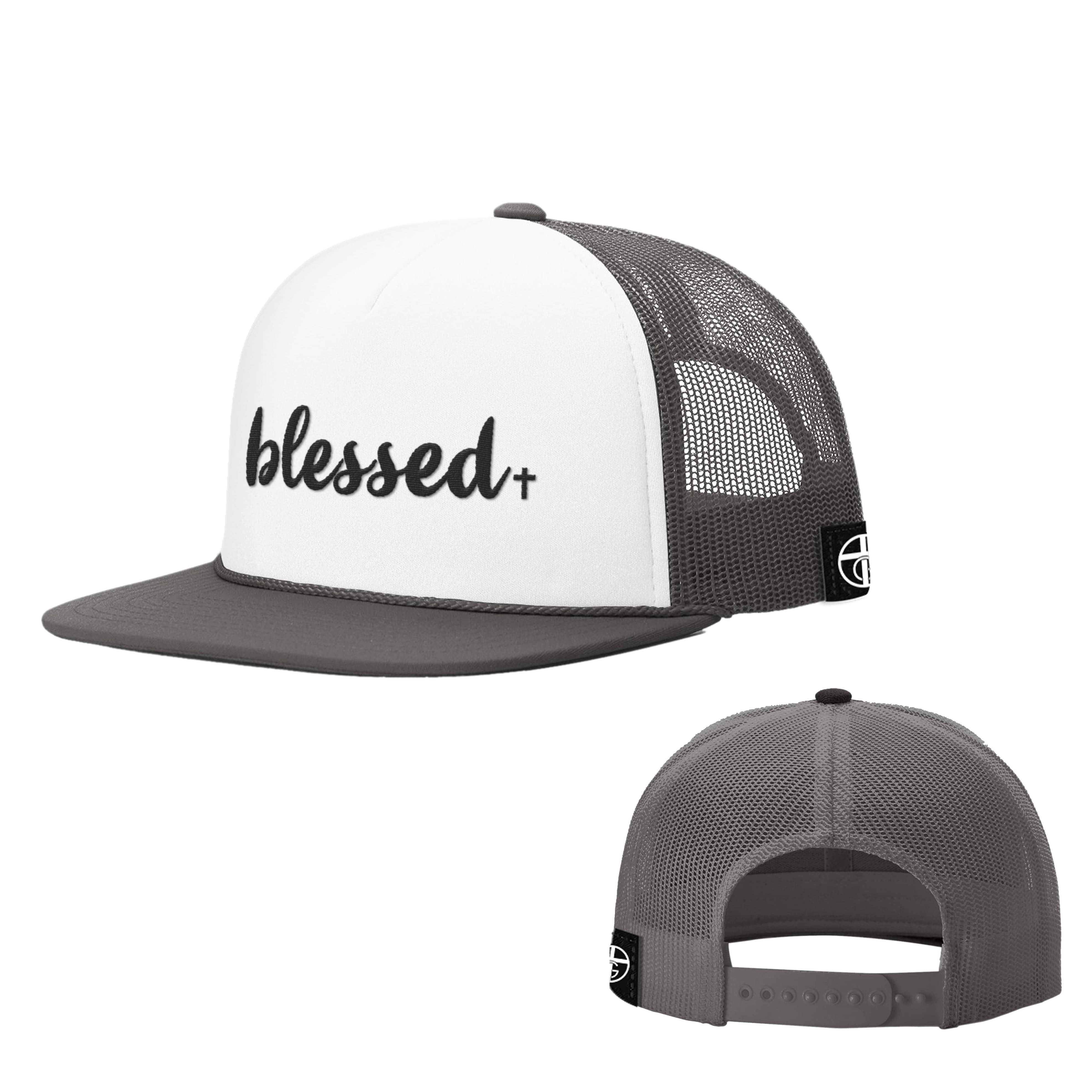 Our True God Hat White and Charcoal / One Size Blessed Cross Foam Trucker Hats