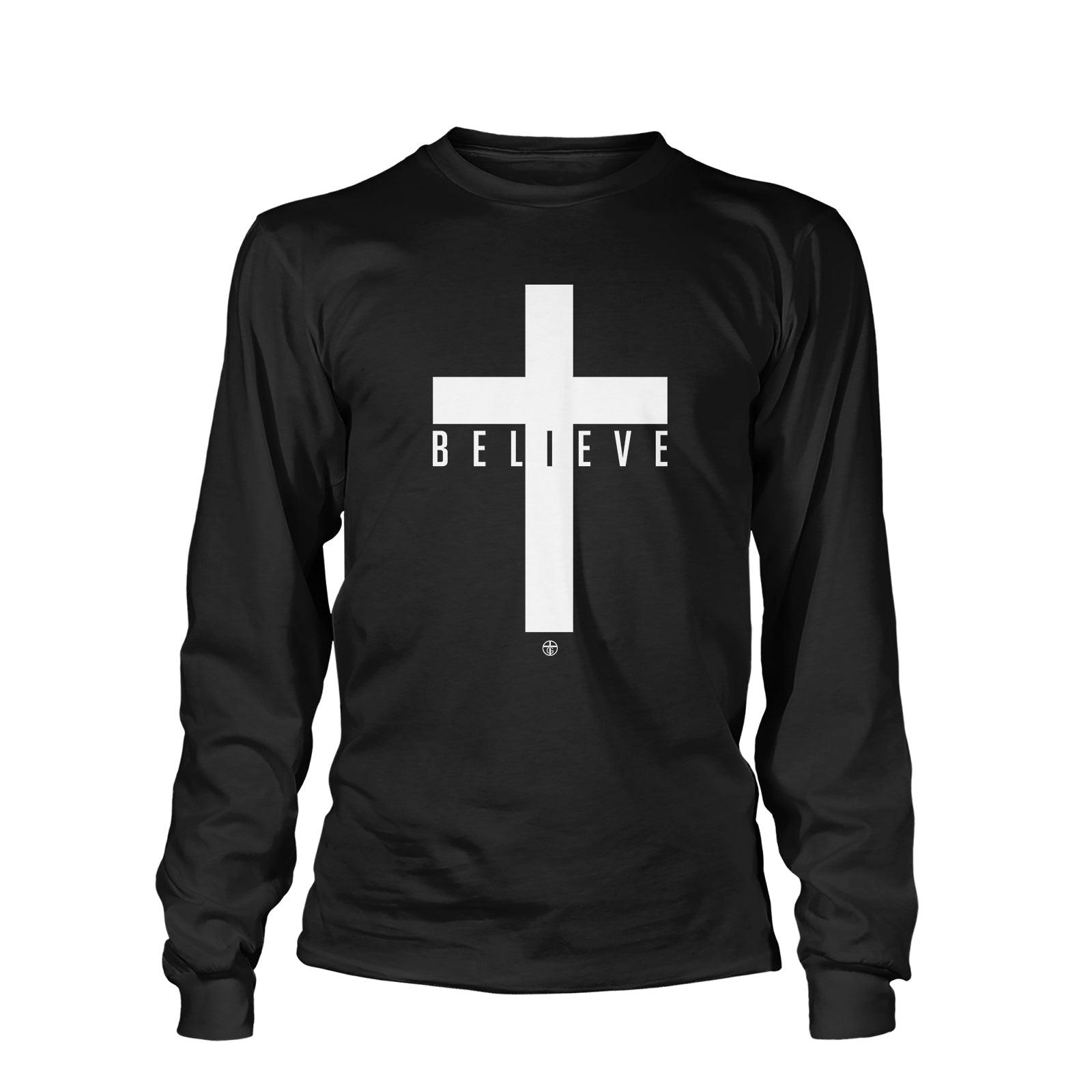 SunFrog Solutions Apparel Long Sleeves / Black / S Cross Believe Long Sleeve T-Shirt