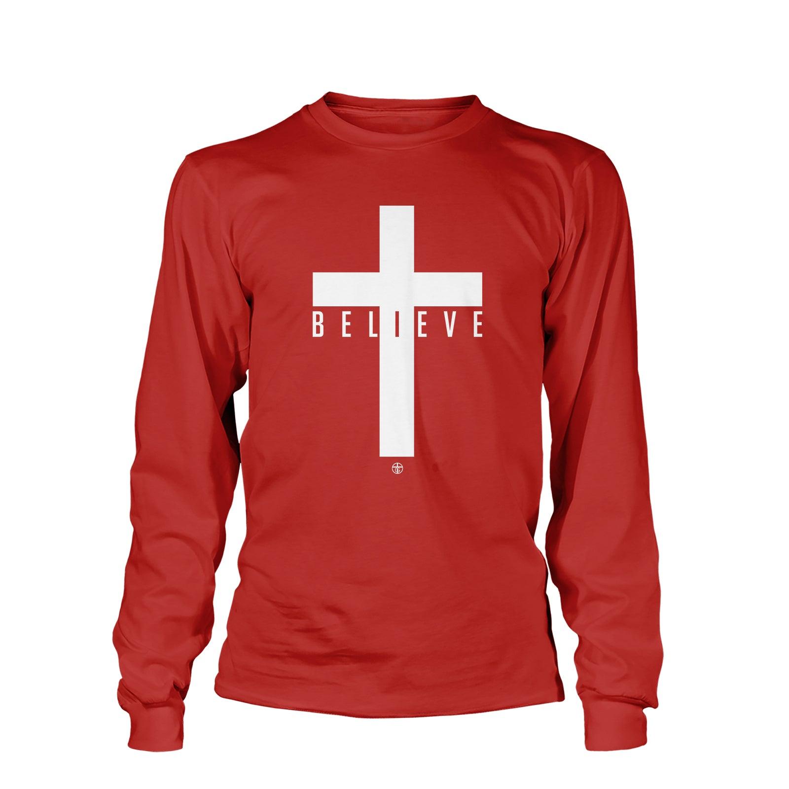 SunFrog Solutions Apparel Long Sleeves / Red / S Cross Believe Long Sleeve T-Shirt