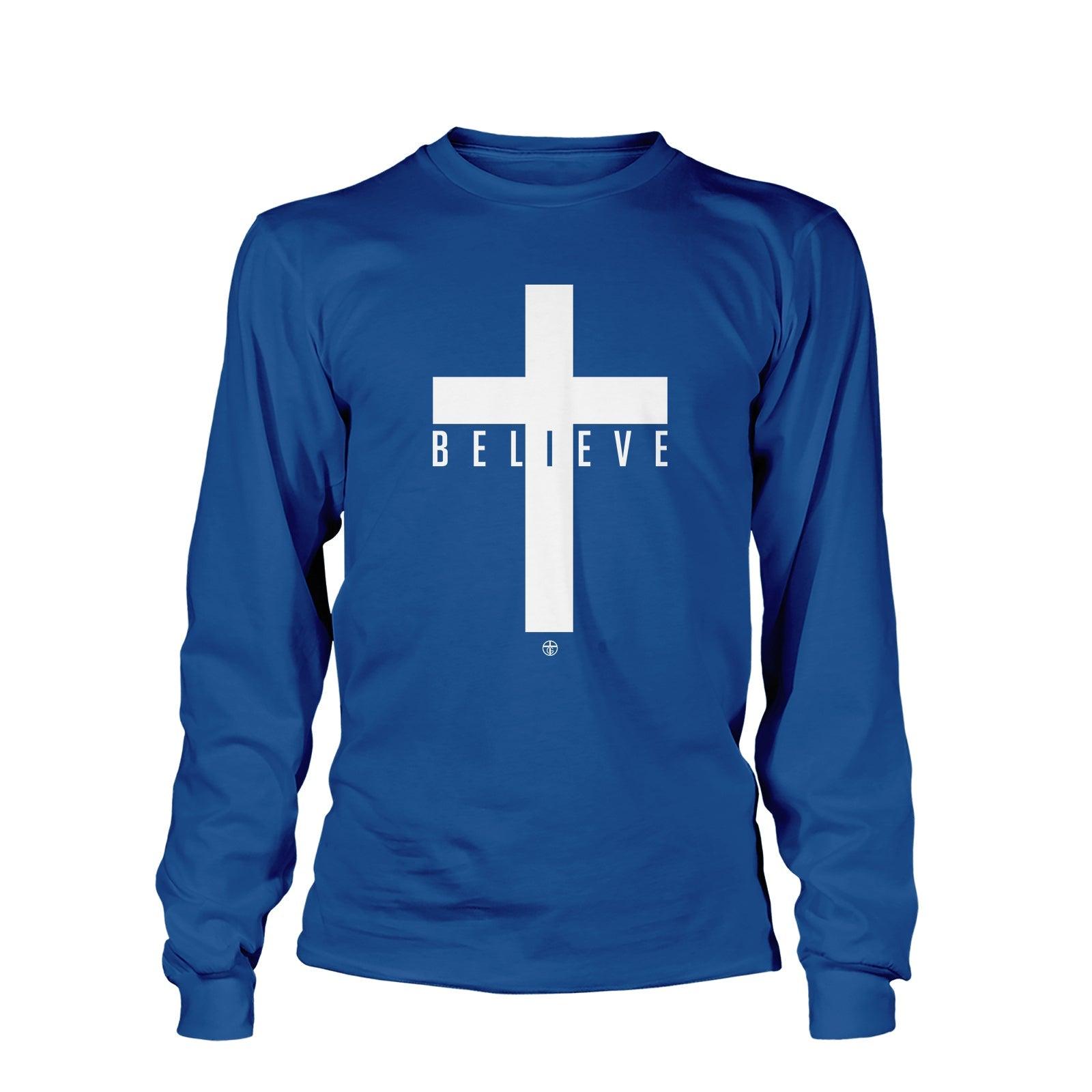 SunFrog Solutions Apparel Long Sleeves / Royal Blue / S Cross Believe Long Sleeve T-Shirt