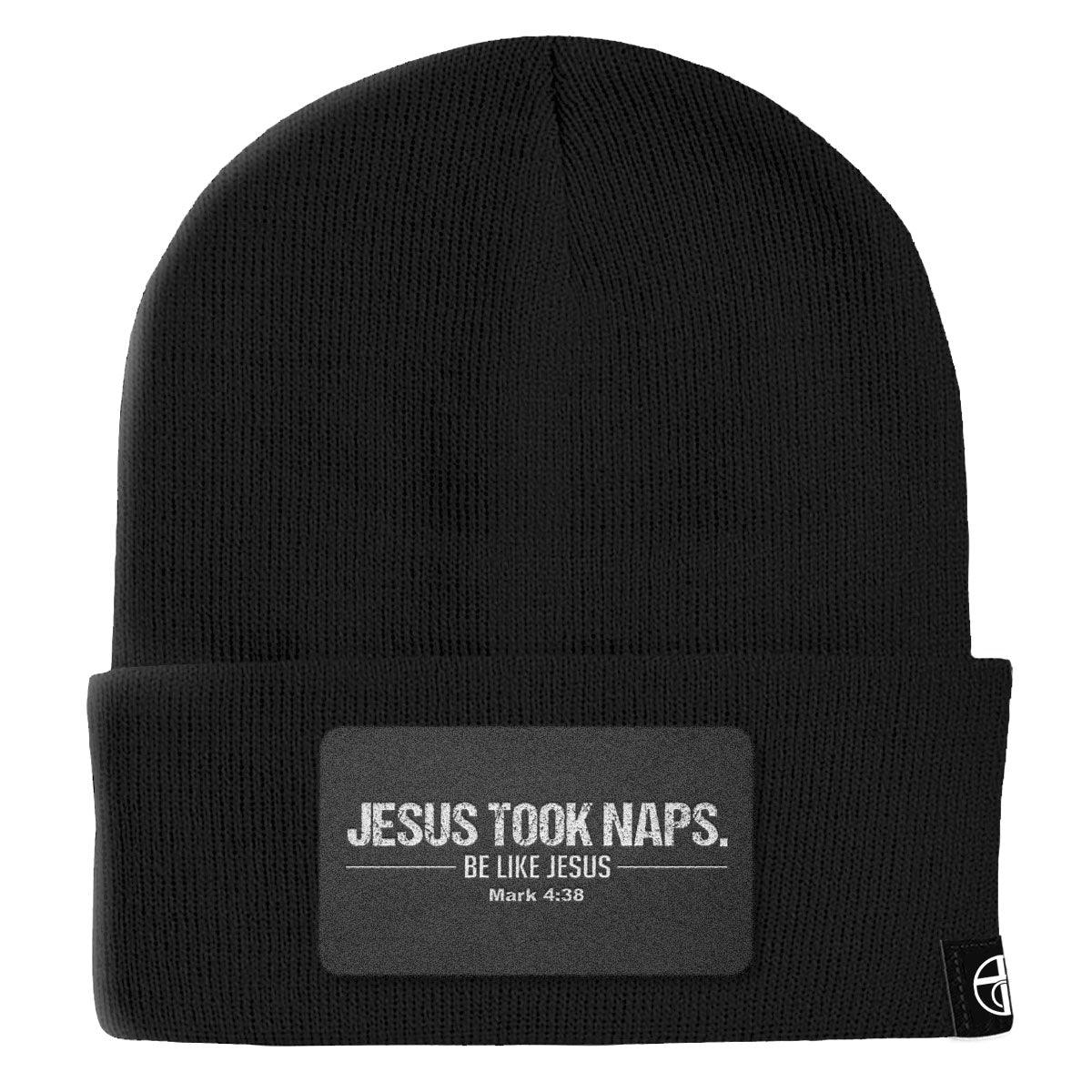 SunFrog Solutions Hat Cuffed Beanies / Black / One Size Jesus Took Naps Patch Beanies