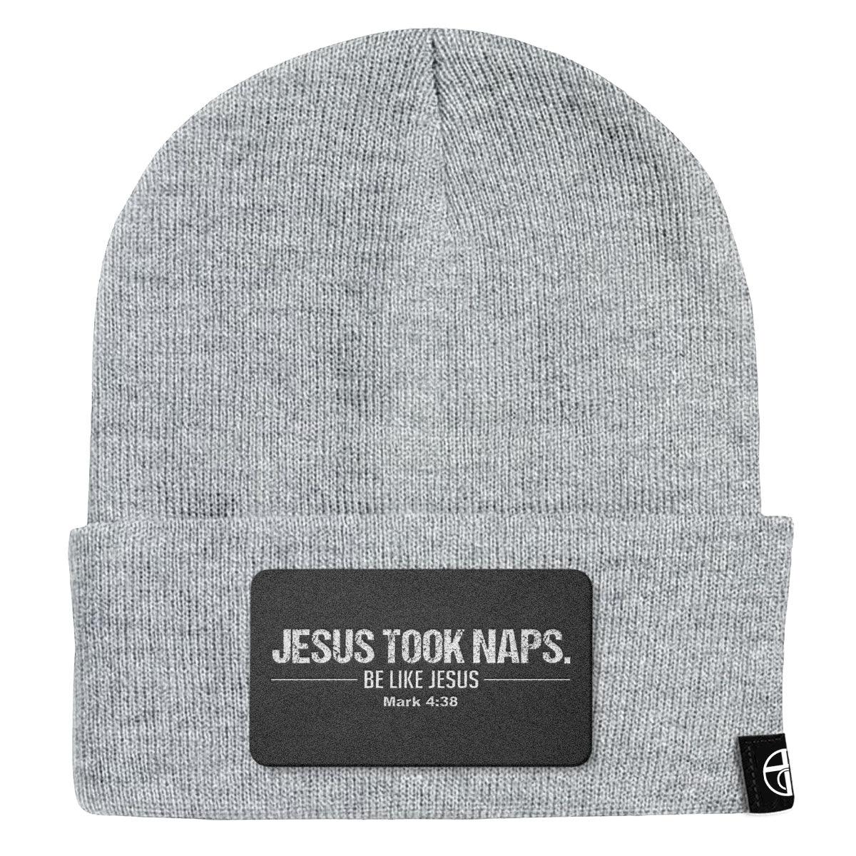 SunFrog Solutions Hat Cuffed Beanies / Grey / One Size Jesus Took Naps Patch Beanies