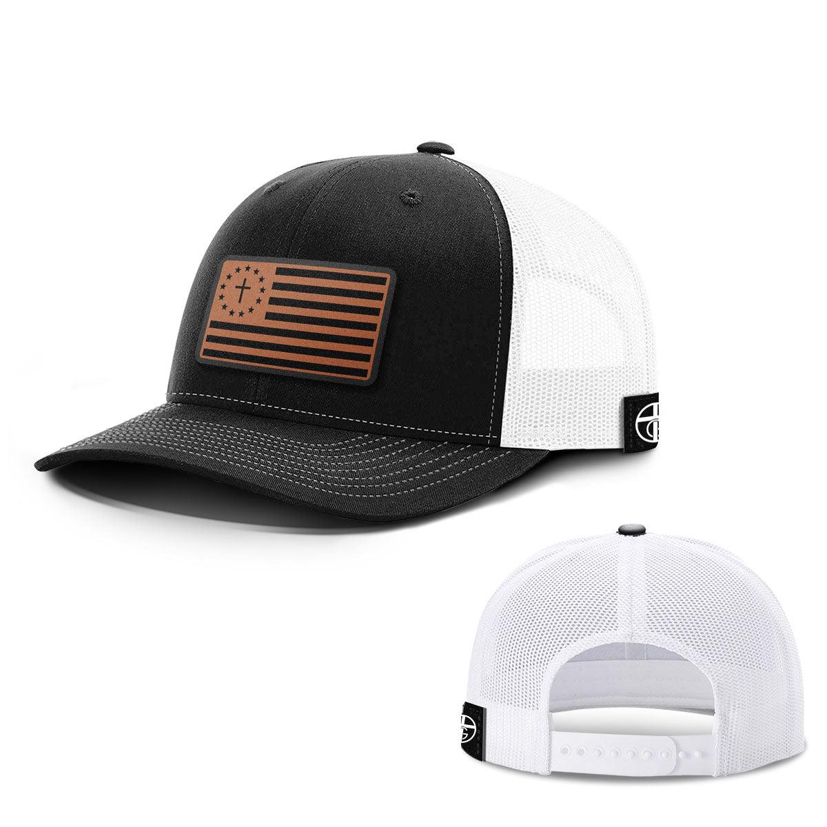 SunFrog Solutions Hat Snapback / Black and White / One Size One Nation Under God Leather Patch Hats