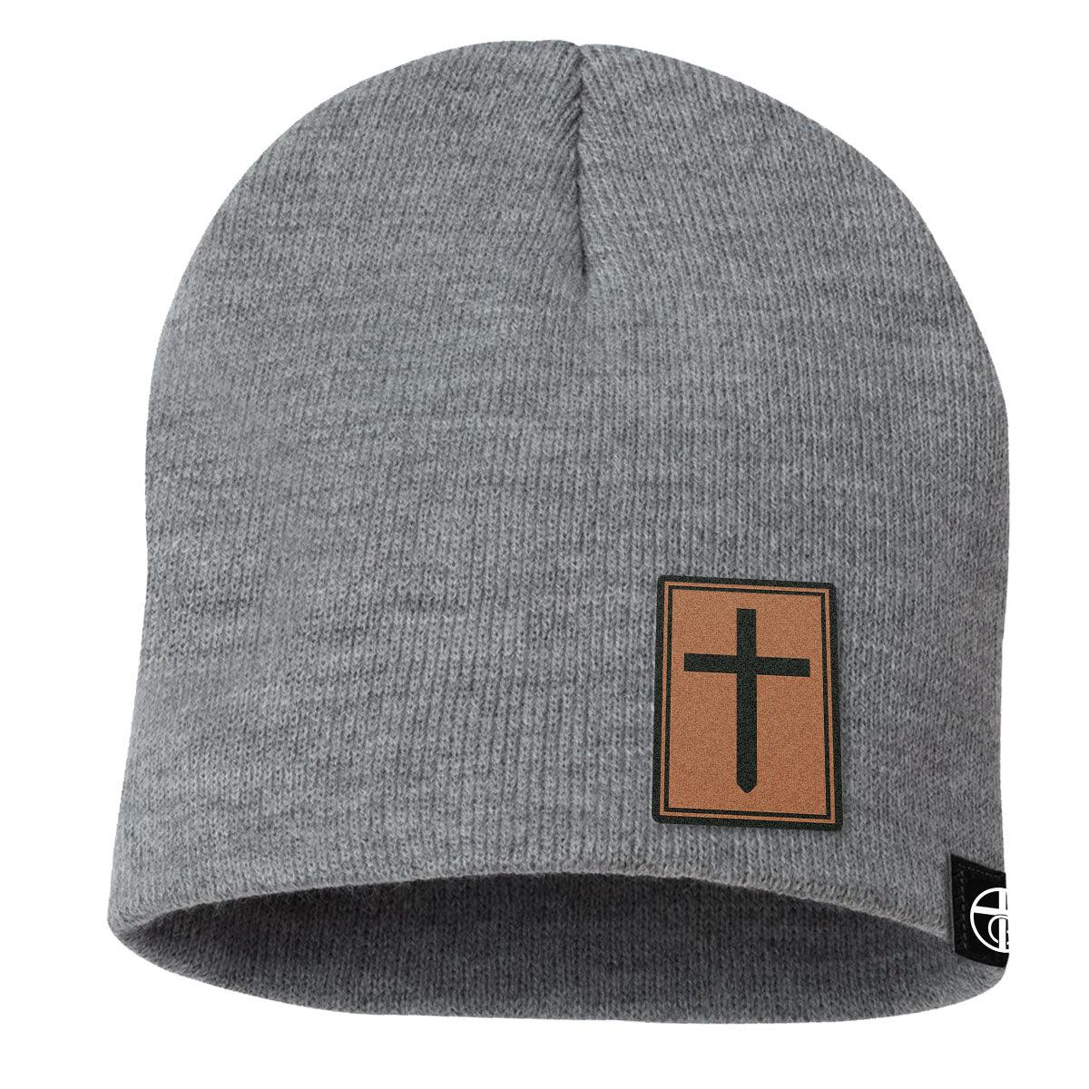 Cross Lower Left Leather Patch Beanies - Our True God