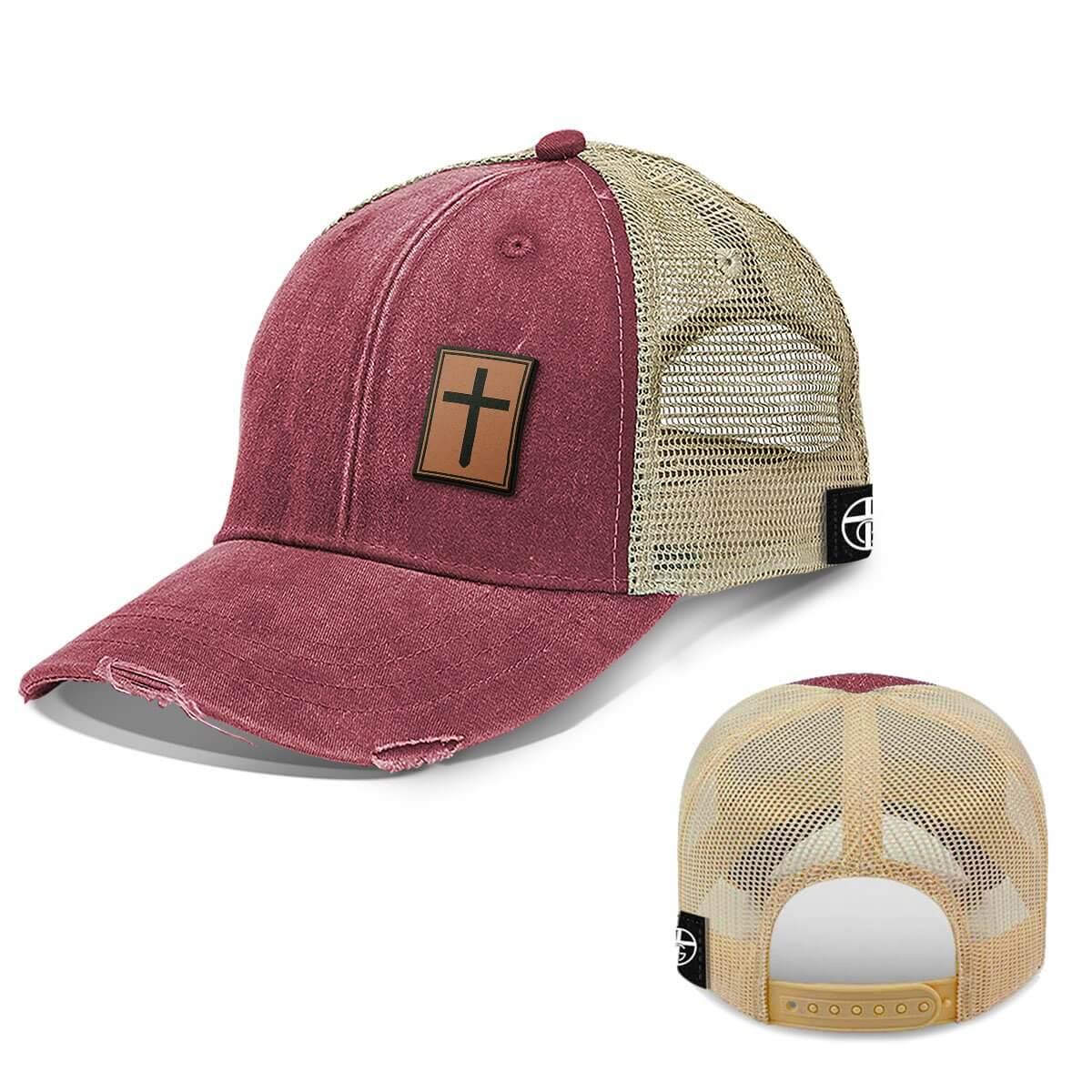 Cross Lower Left Trucker Leather Patch Hats - Our True God