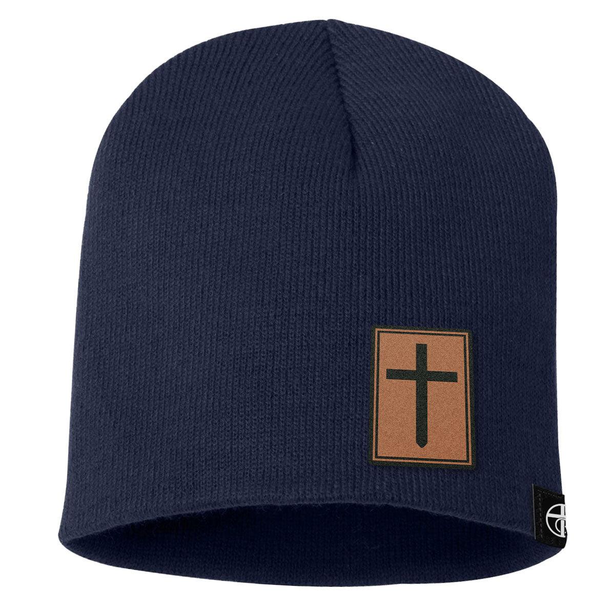 Cross Lower Left Leather Patch Beanies - Our True God