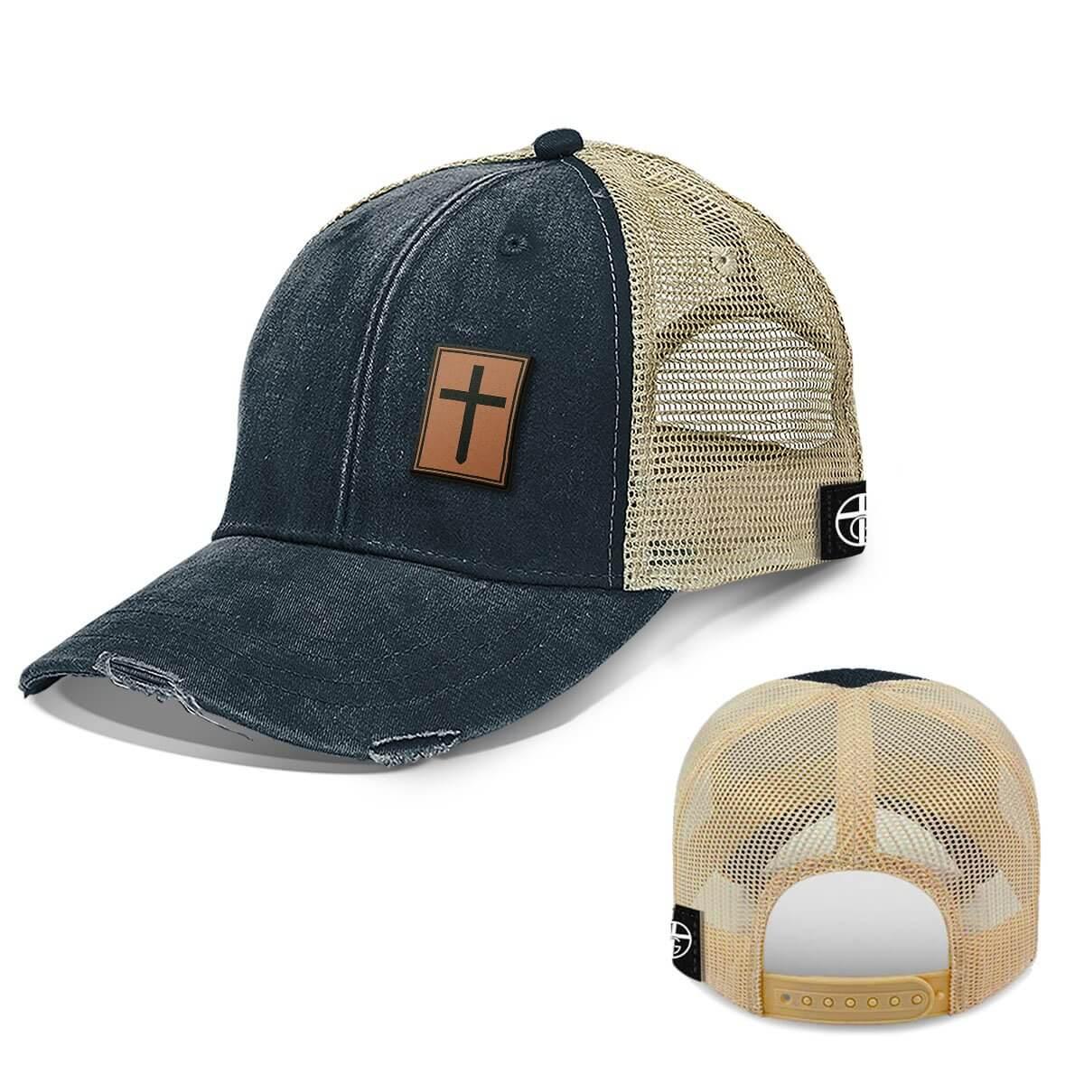 Cross Lower Left Trucker Leather Patch Hats - Our True God