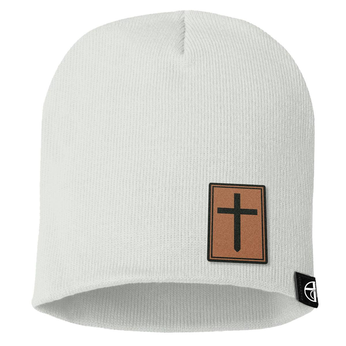 Cross Lower Left Leather Patch Beanies - Our True God