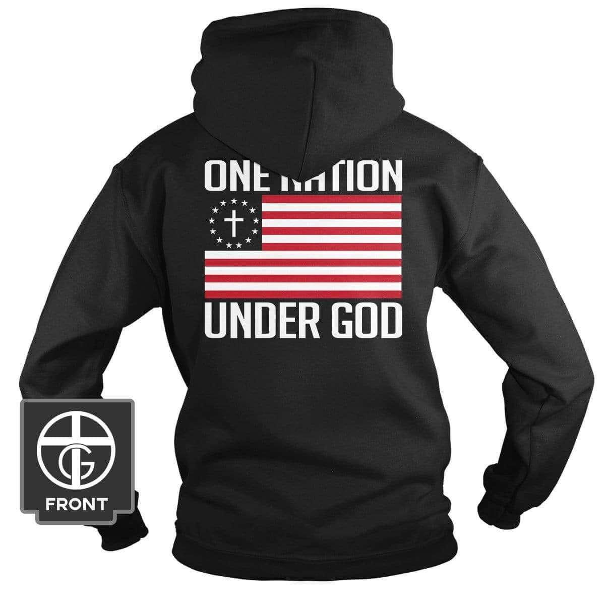 Our True God Apparel Hoodie / Black / S One Nation Under God (Back Print)