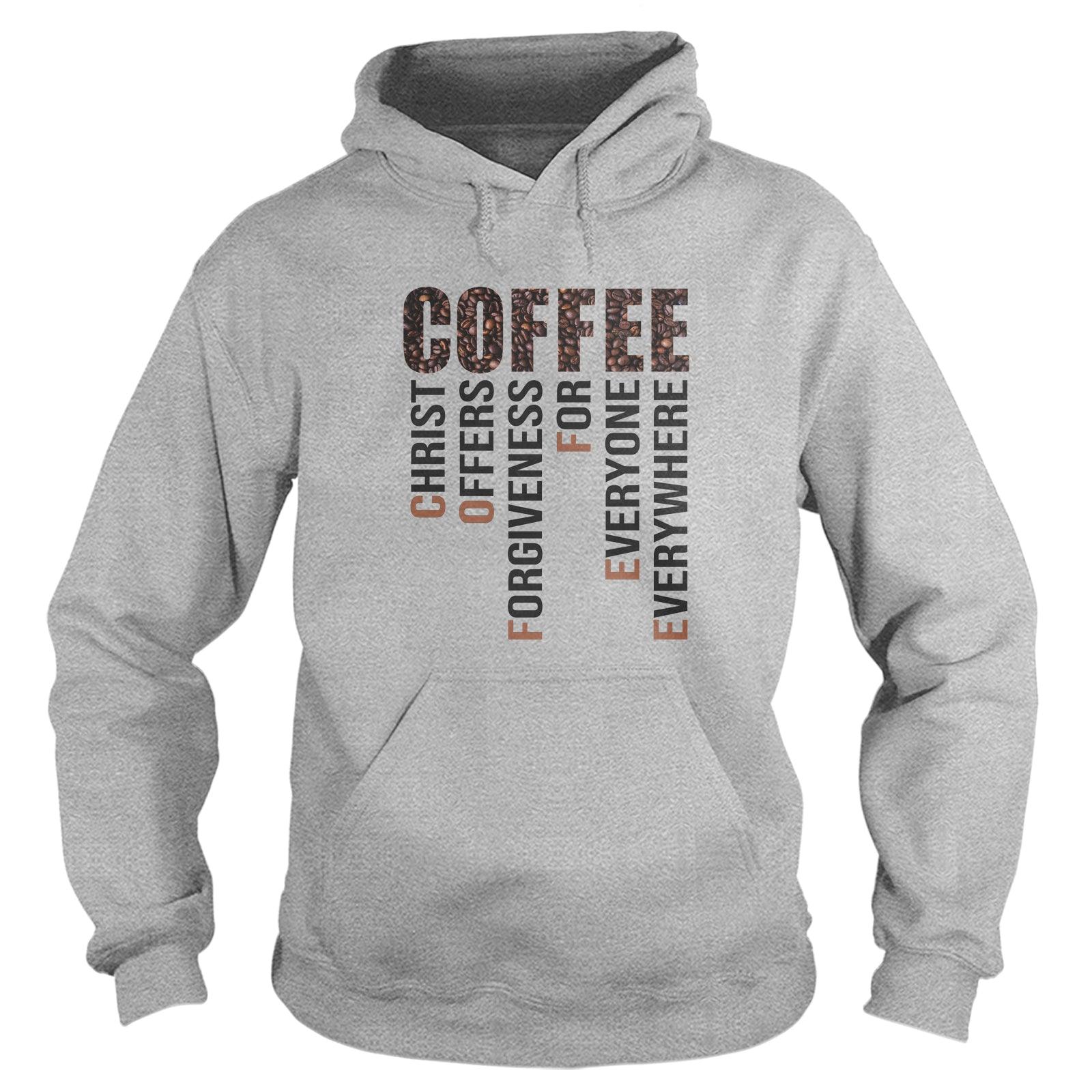 Our True God Apparel Hoodie / Grey / S Coffee Christ Offers Forgiveness Long Sleeve