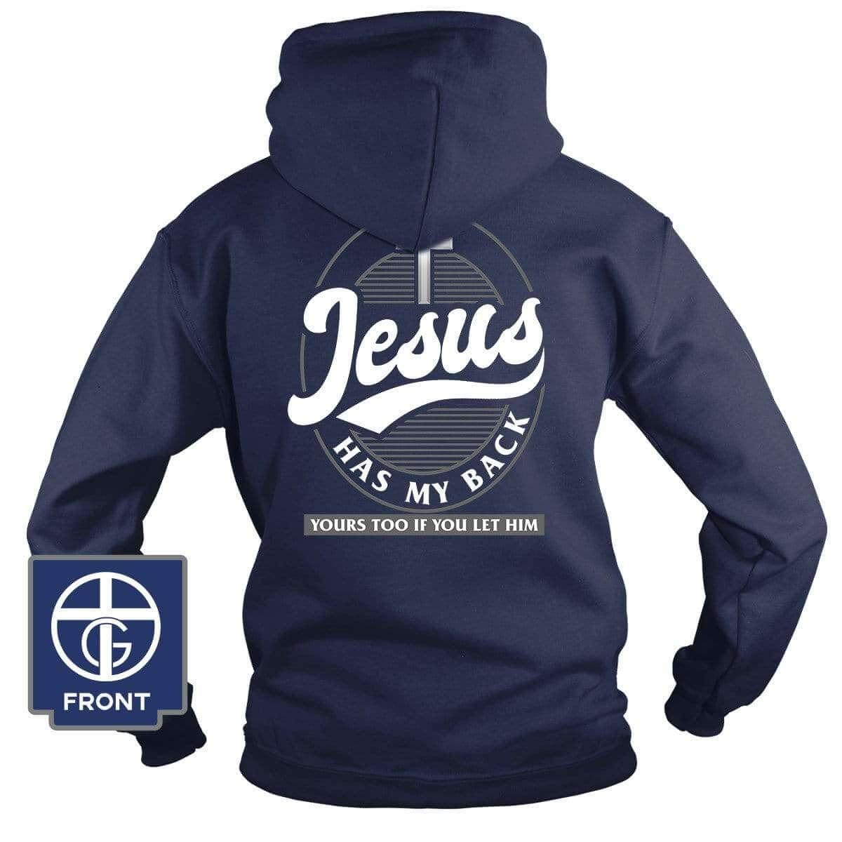 Our True God Apparel Hoodie / Navy / S Jesus Has My Back (Back Print)