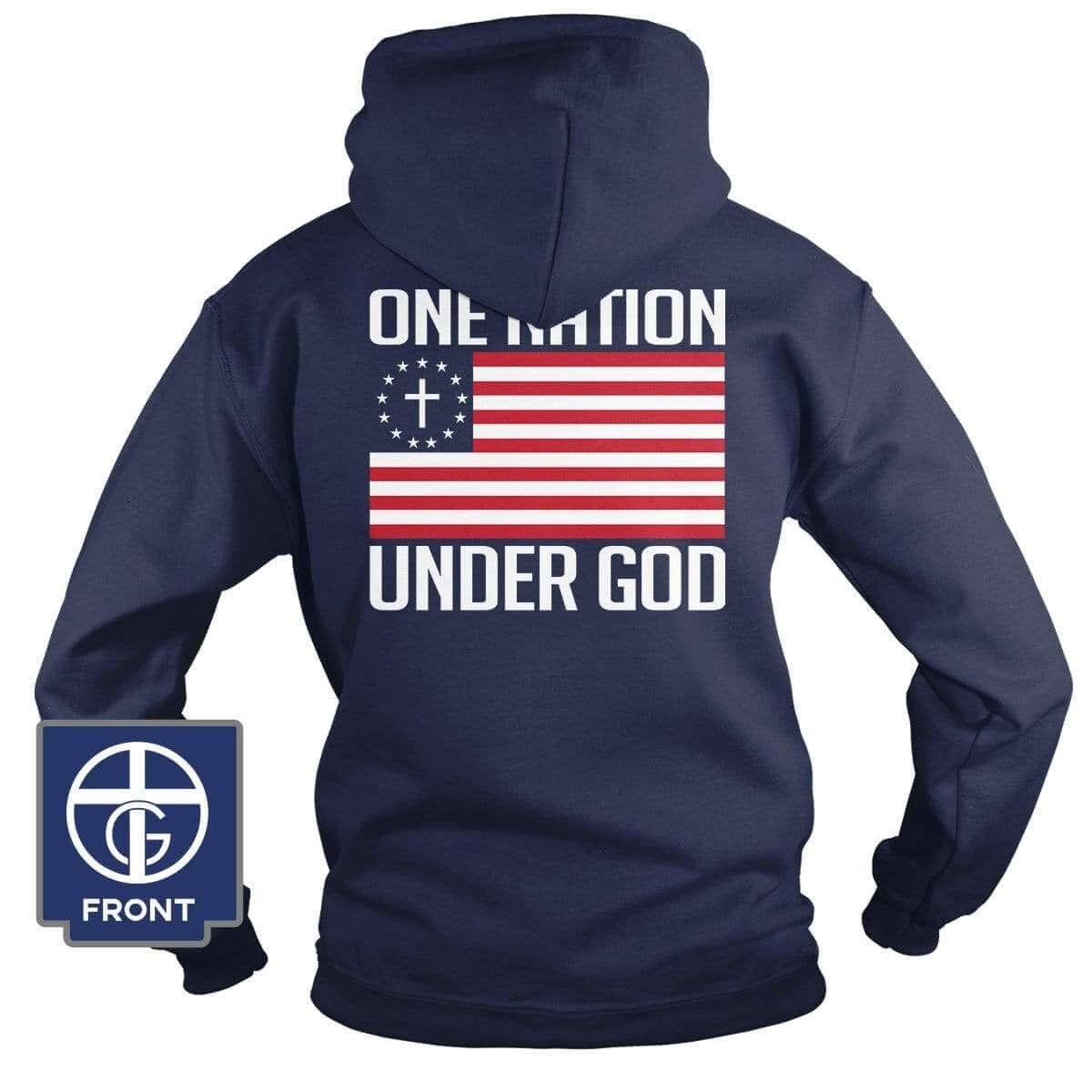 Our True God Apparel Hoodie / Navy / S One Nation Under God (Back Print)