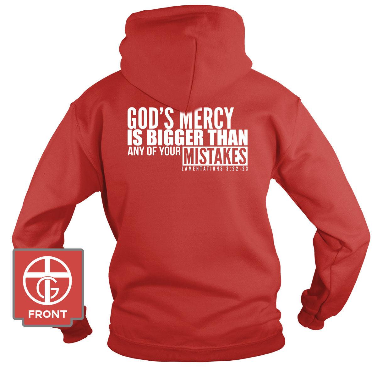 Our True God Apparel Hoodie / Red / S God's Mercy Is Bigger (Back Print) Long Sleeve