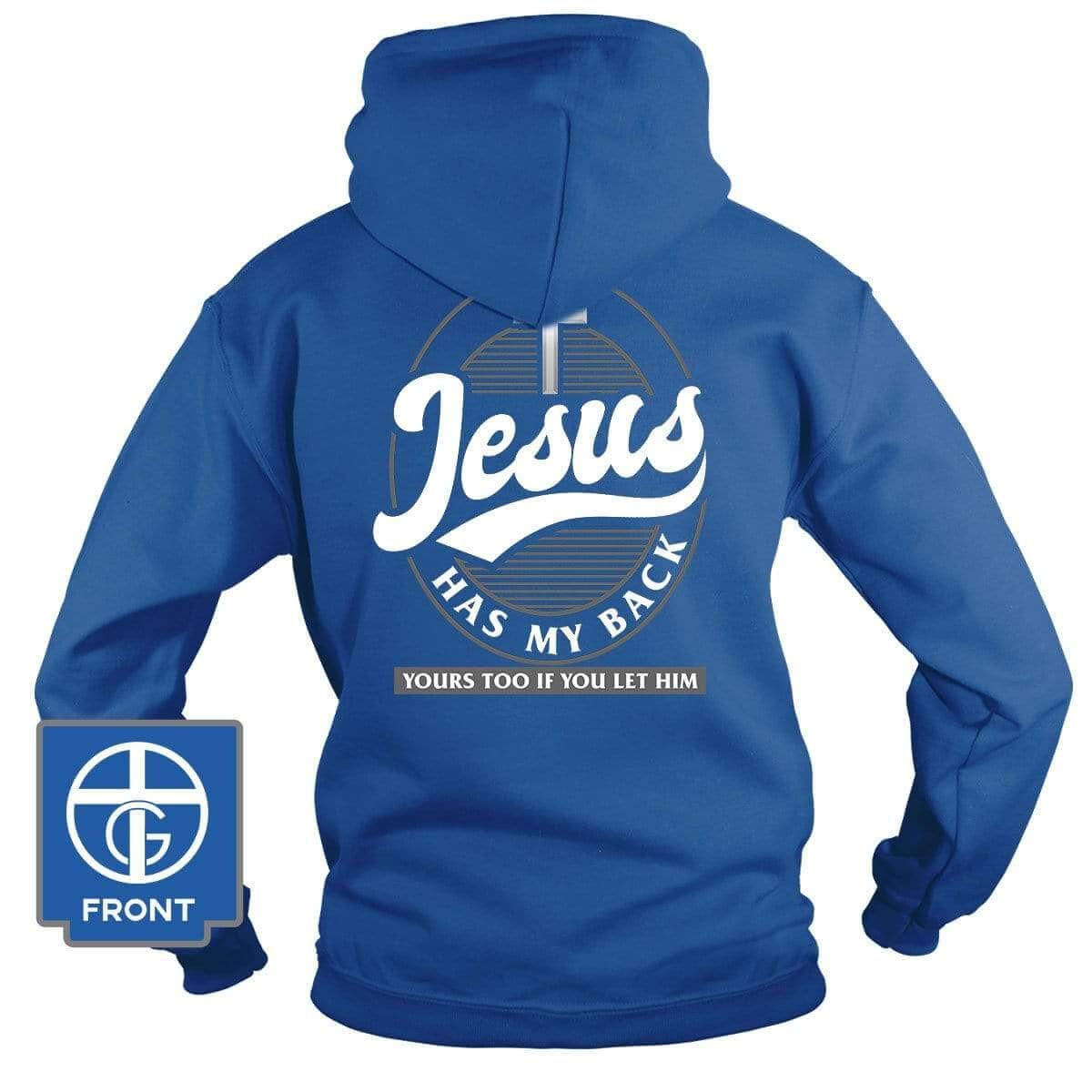 Our True God Apparel Hoodie / Royal Blue / S Jesus Has My Back (Back Print)