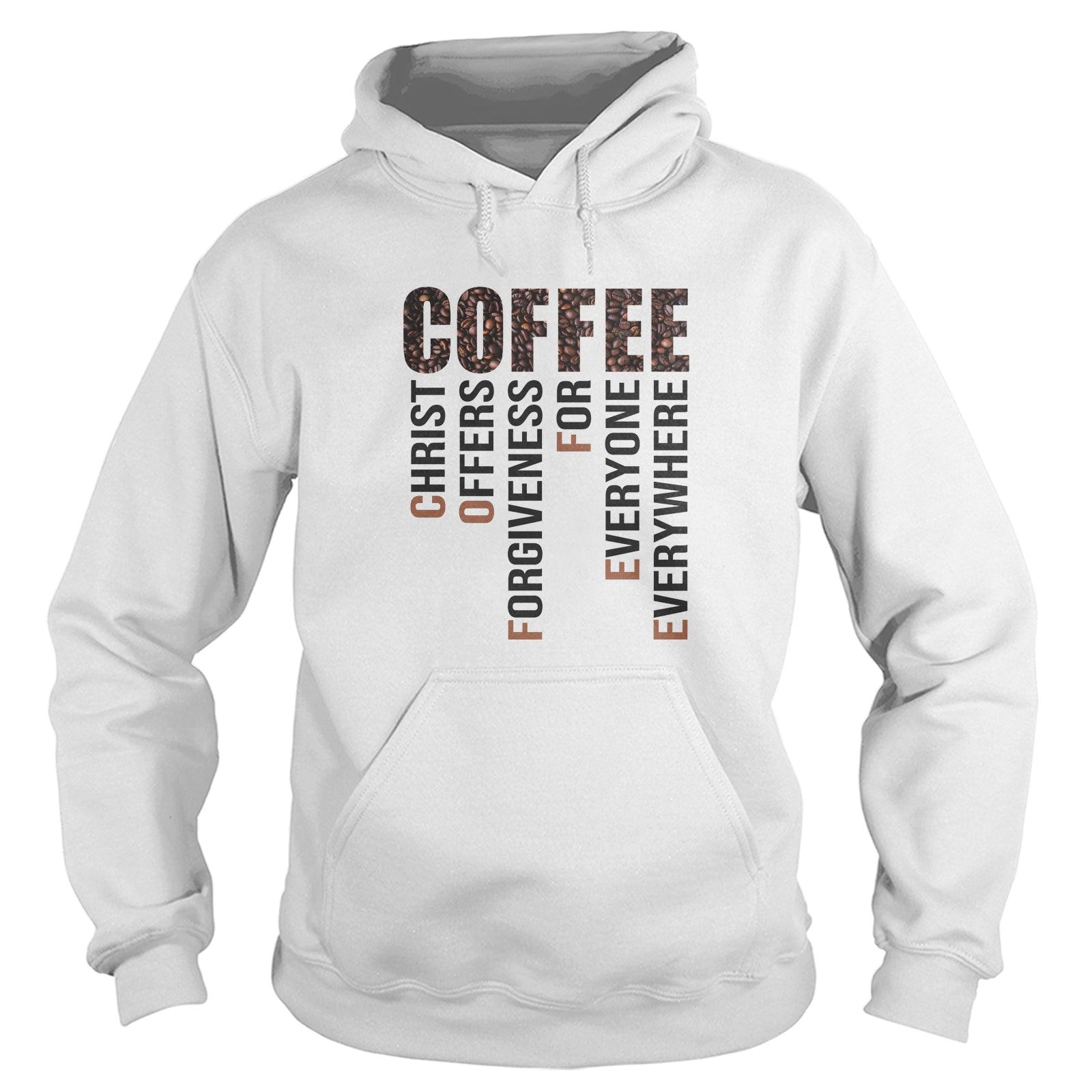 Our True God Apparel Hoodie / White / S Coffee Christ Offers Forgiveness Long Sleeve