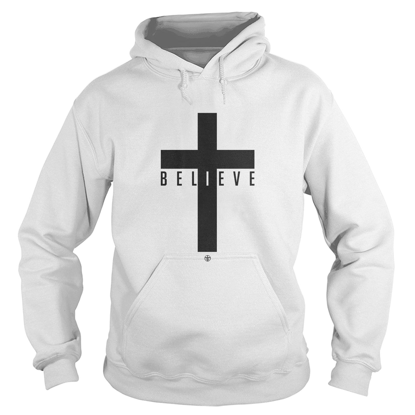 Our True God Apparel Hoodie / White / S Cross Believe Long Sleeve