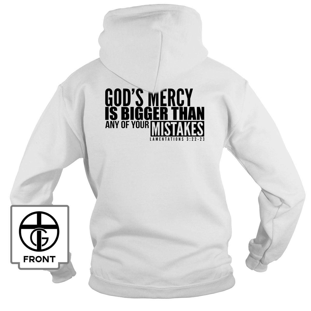 Our True God Apparel Hoodie / White / S God's Mercy Is Bigger (Back Print) Long Sleeve