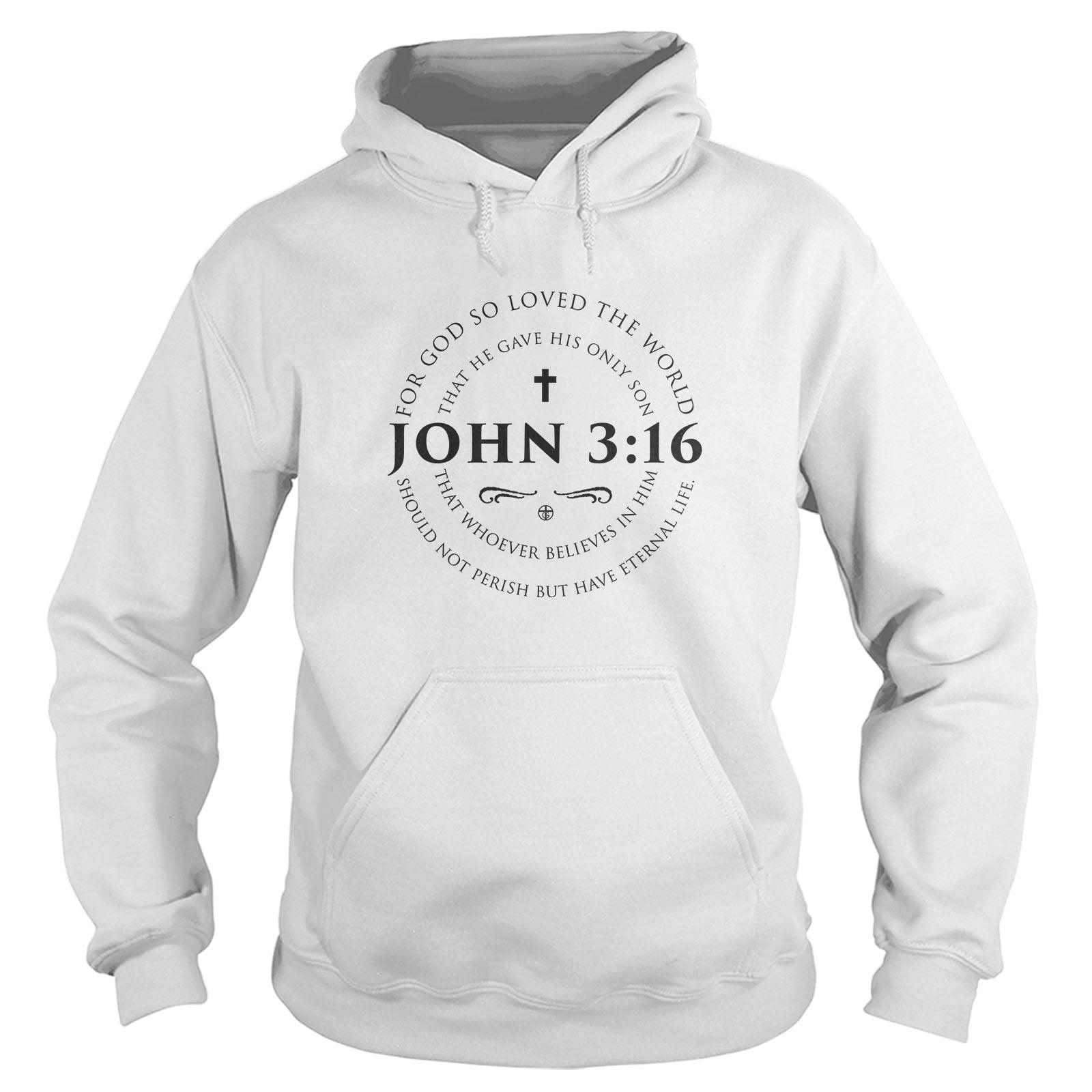 Our True God Apparel Hoodie / White / S John 3:16 Long Sleeves