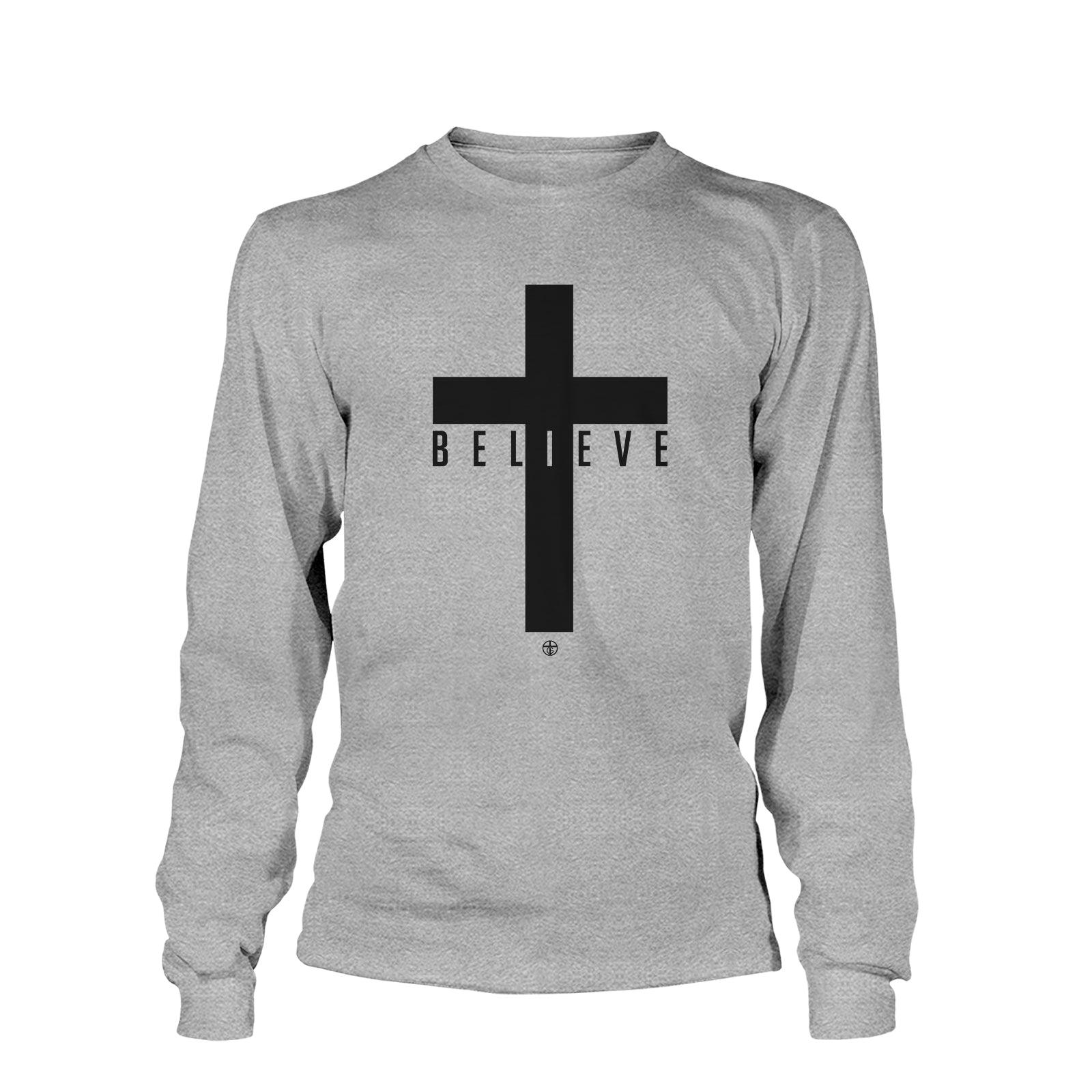 Our True God Apparel Long Sleeves / Grey / S Cross Believe Long Sleeve