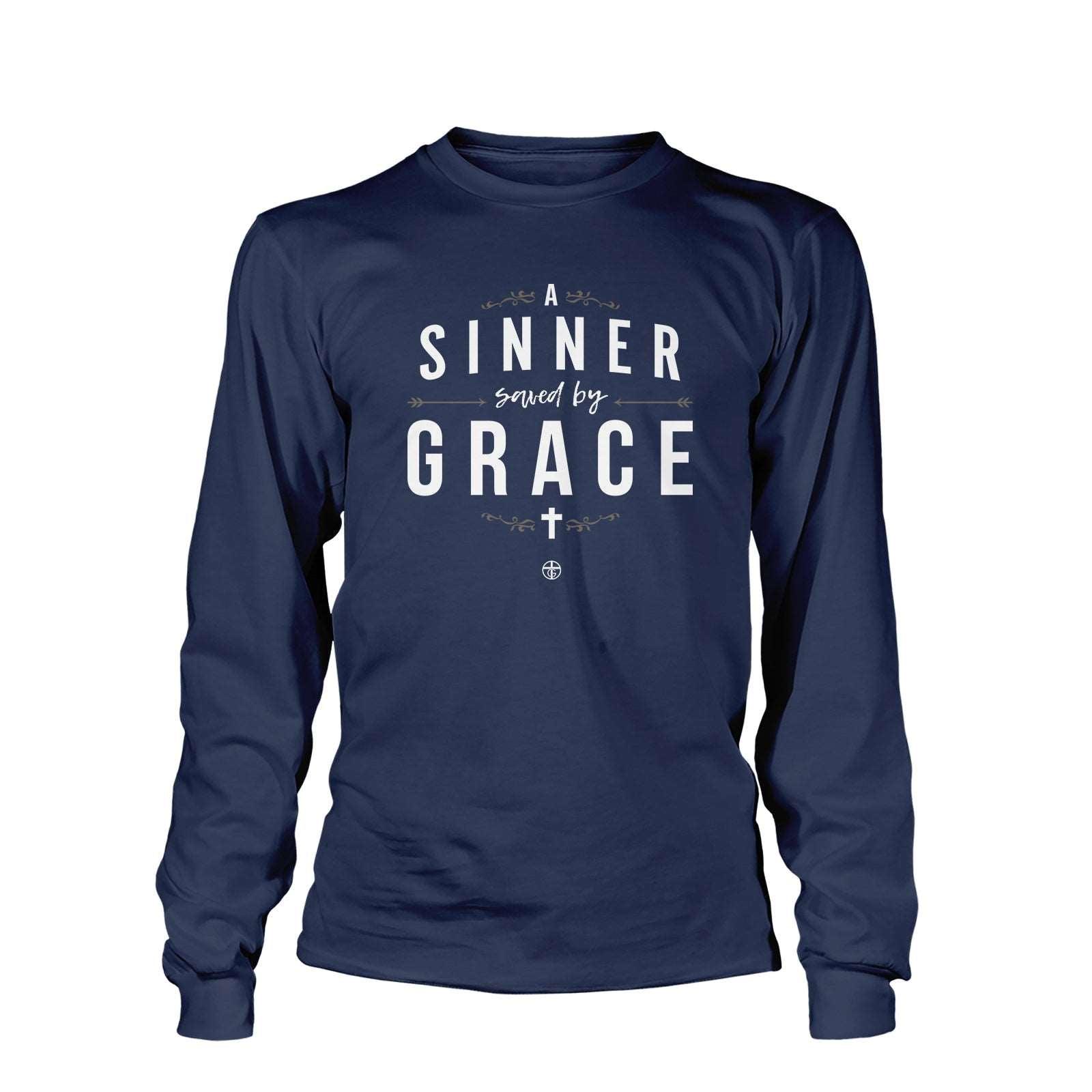 Our True God Apparel Long Sleeves / Navy / S A Sinner Saved By Grace Long Sleeve