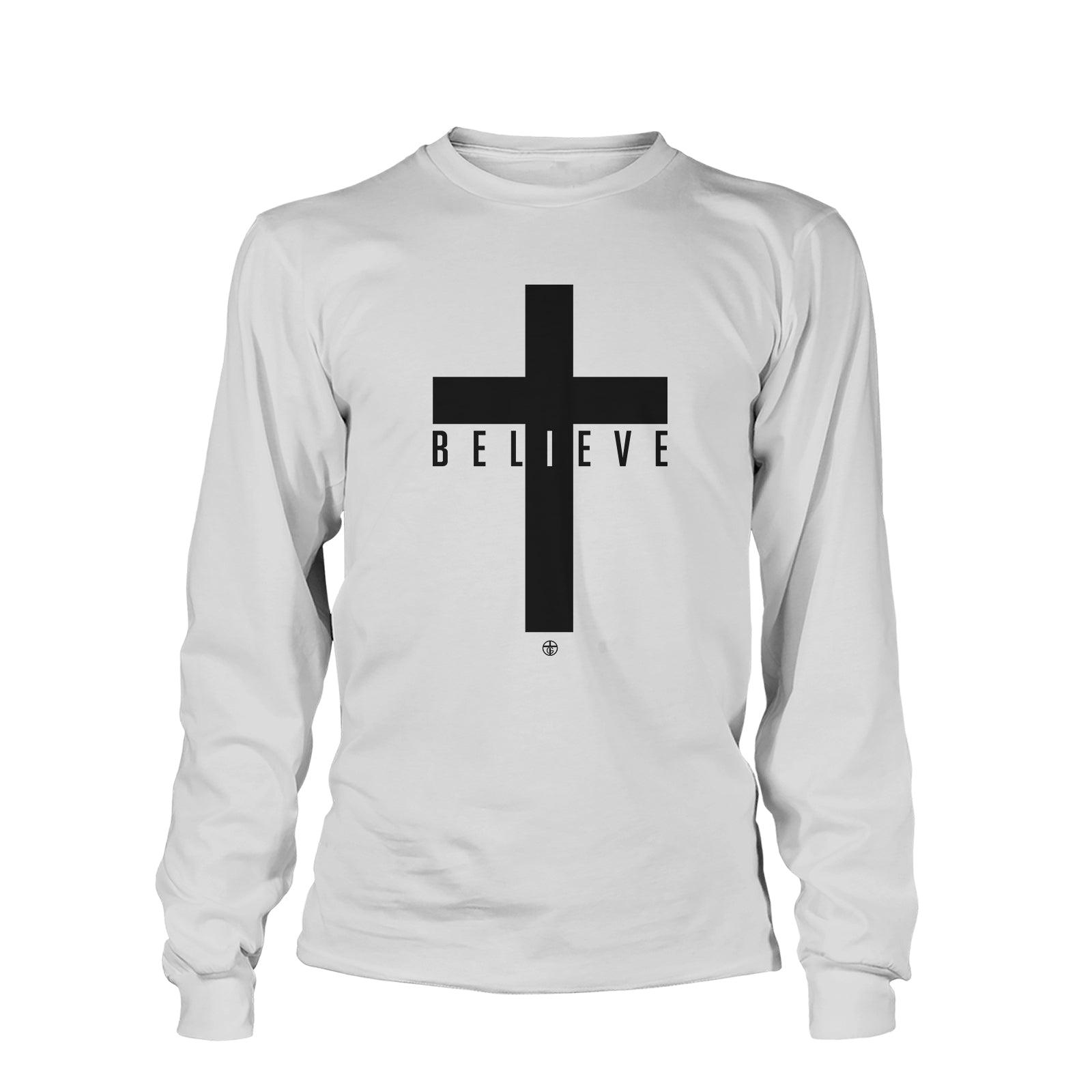 Our True God Apparel Long Sleeves / White / S Cross Believe Long Sleeve