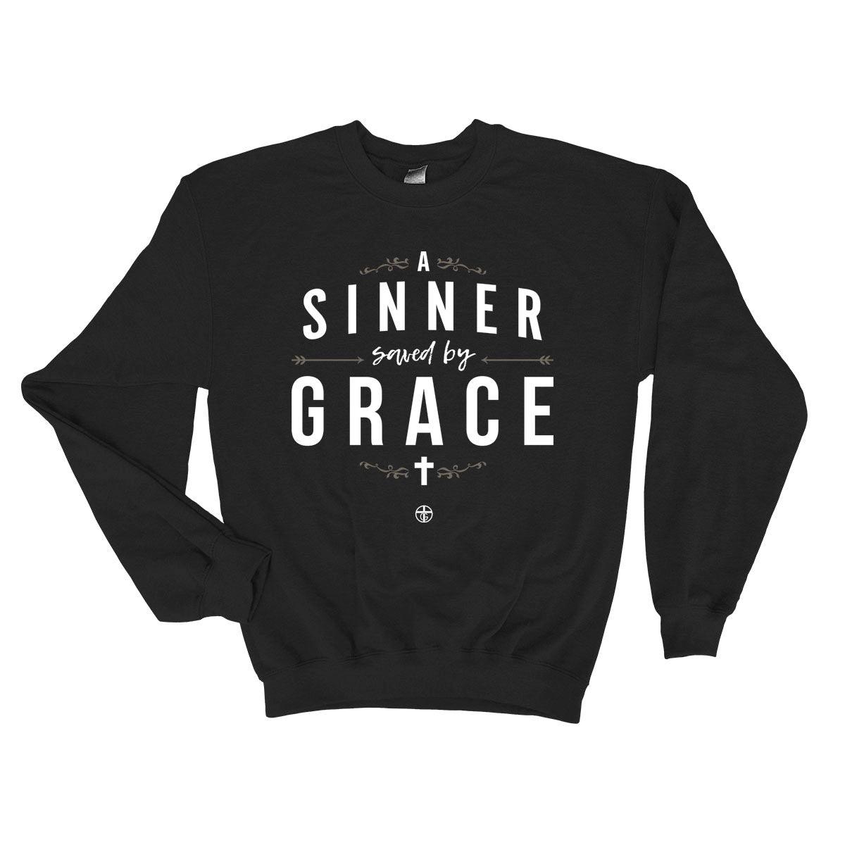 Our True God Apparel Sweatshirt / Black / S A Sinner Saved By Grace Long Sleeve