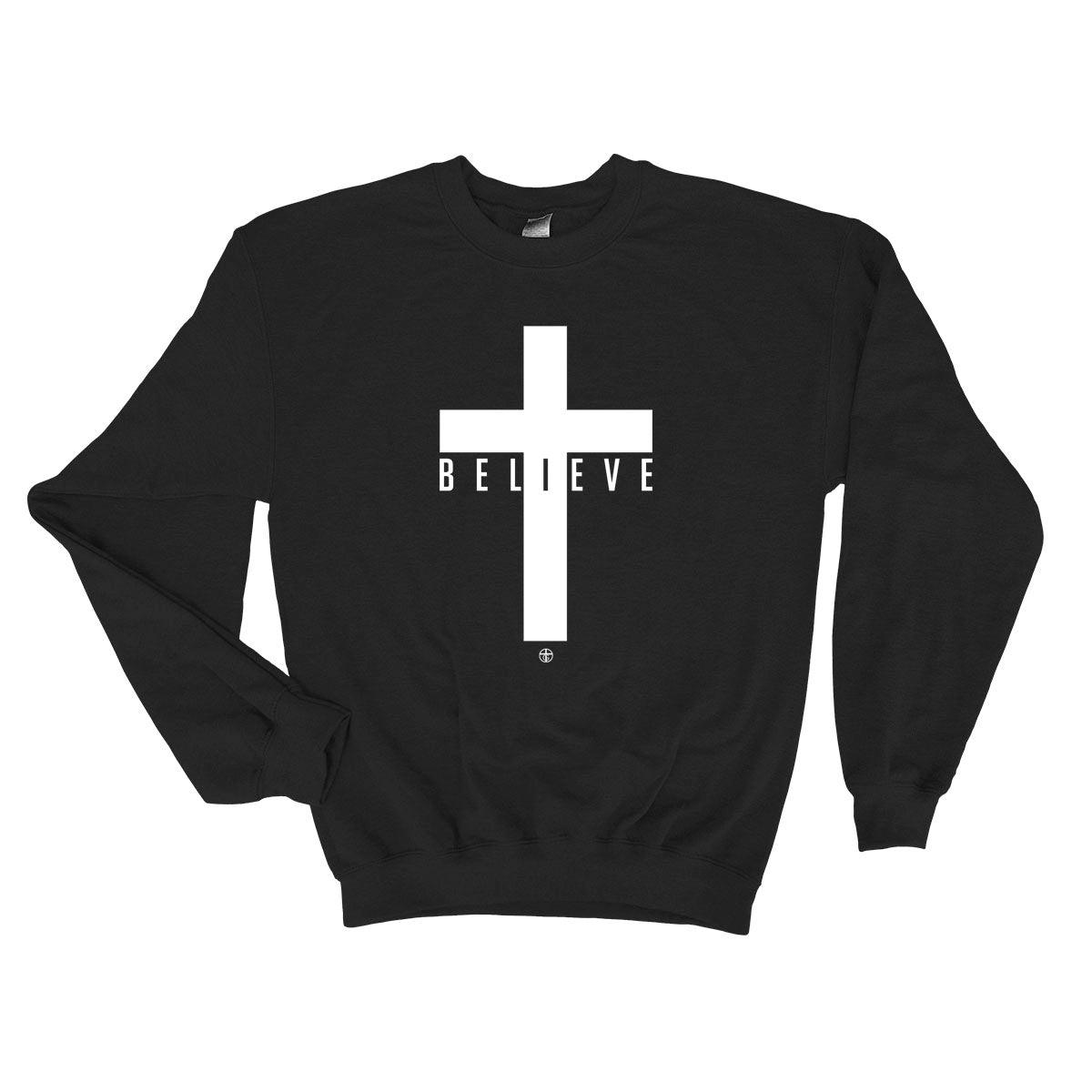 Our True God Apparel Sweatshirt / Black / S Cross Believe Long Sleeve