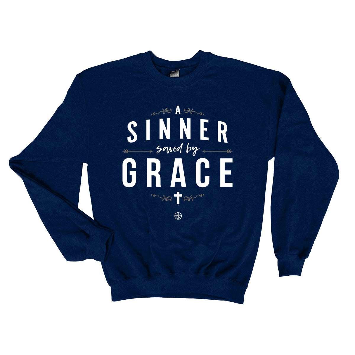 Our True God Apparel Sweatshirt / Navy / S A Sinner Saved By Grace Long Sleeve