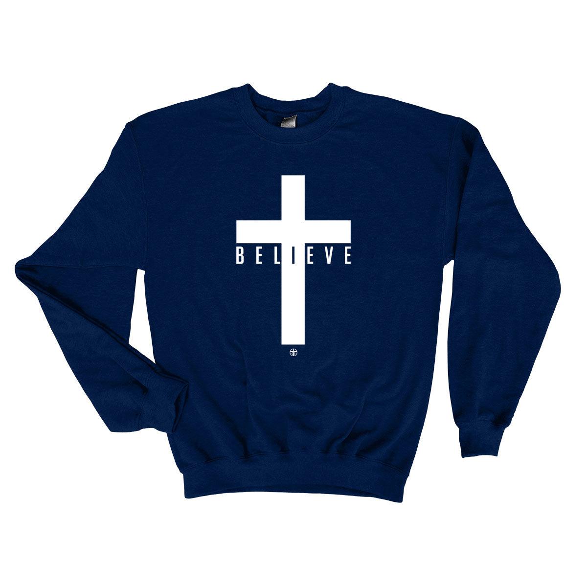 Our True God Apparel Sweatshirt / Navy / S Cross Believe Long Sleeve