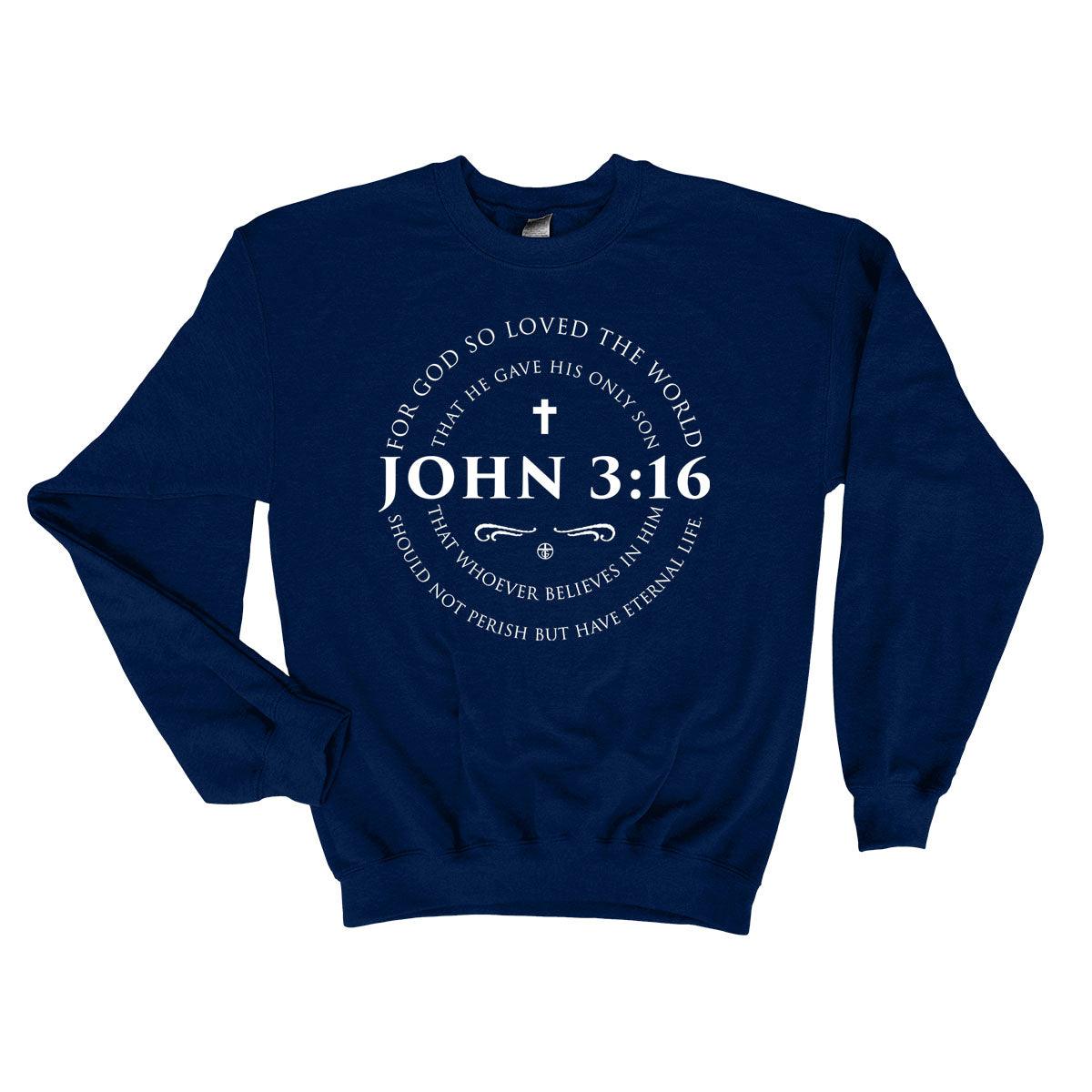 Our True God Apparel Sweatshirt / Navy / S John 3:16 Long Sleeves