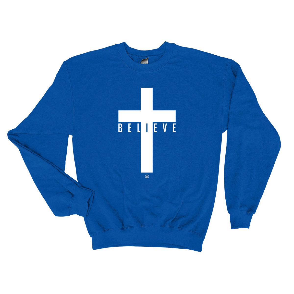 Our True God Apparel Sweatshirt / Royal Blue / S Cross Believe Long Sleeve